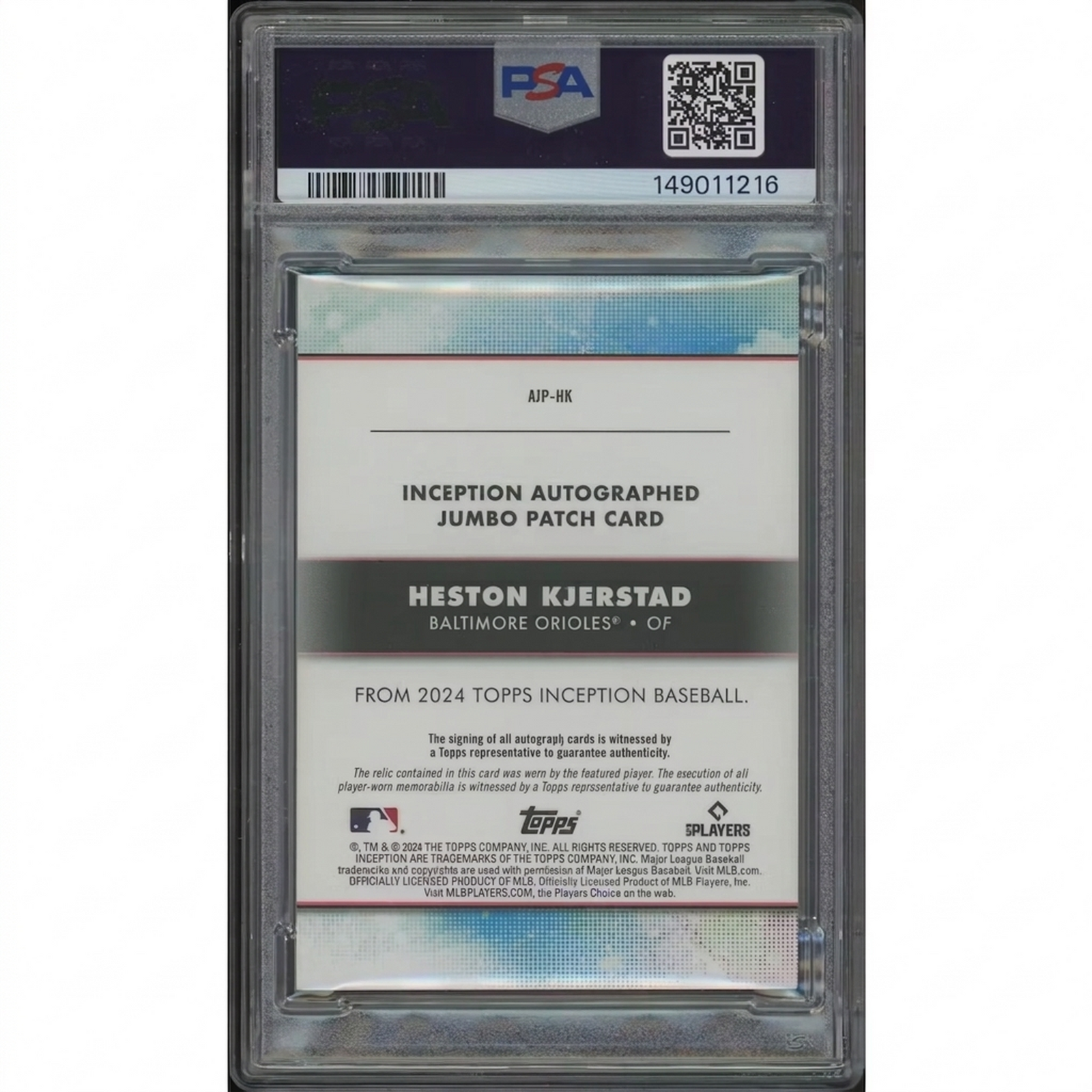 Heston Kjerstad Signed 2024 Topps Inception Rookie Jumbo Patch | PSA 10 #124