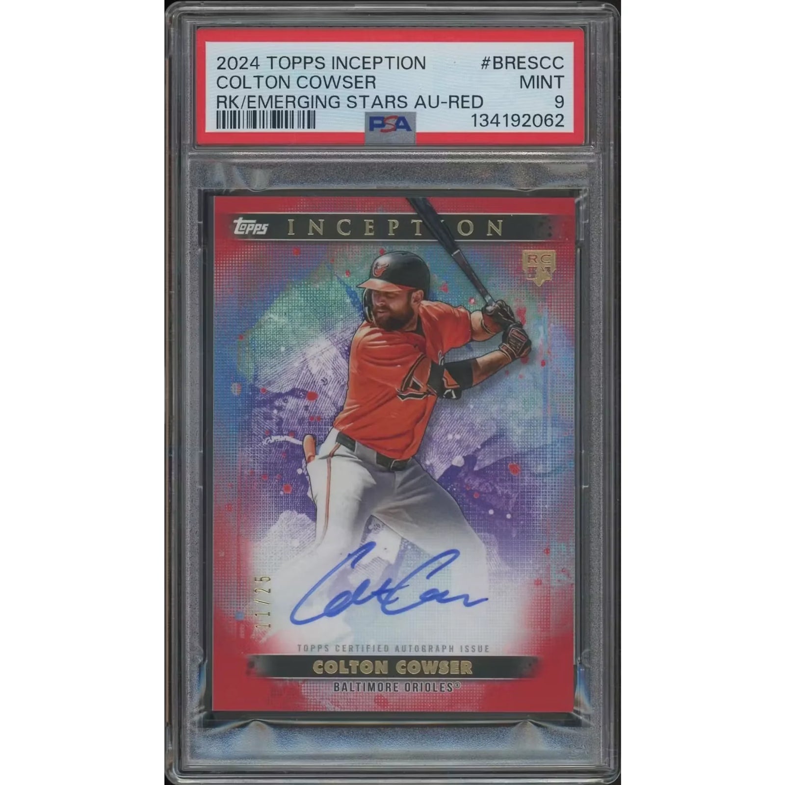 Colton Cowser Signed 2024 Topps Inception Rookie #11 Card | PSA 9 Red Parallel