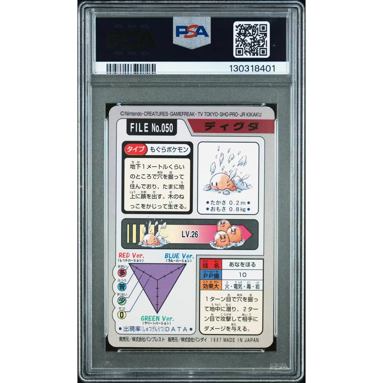 Pokemon 1997 Bandai CardDass Diglett 050 | PSA 8