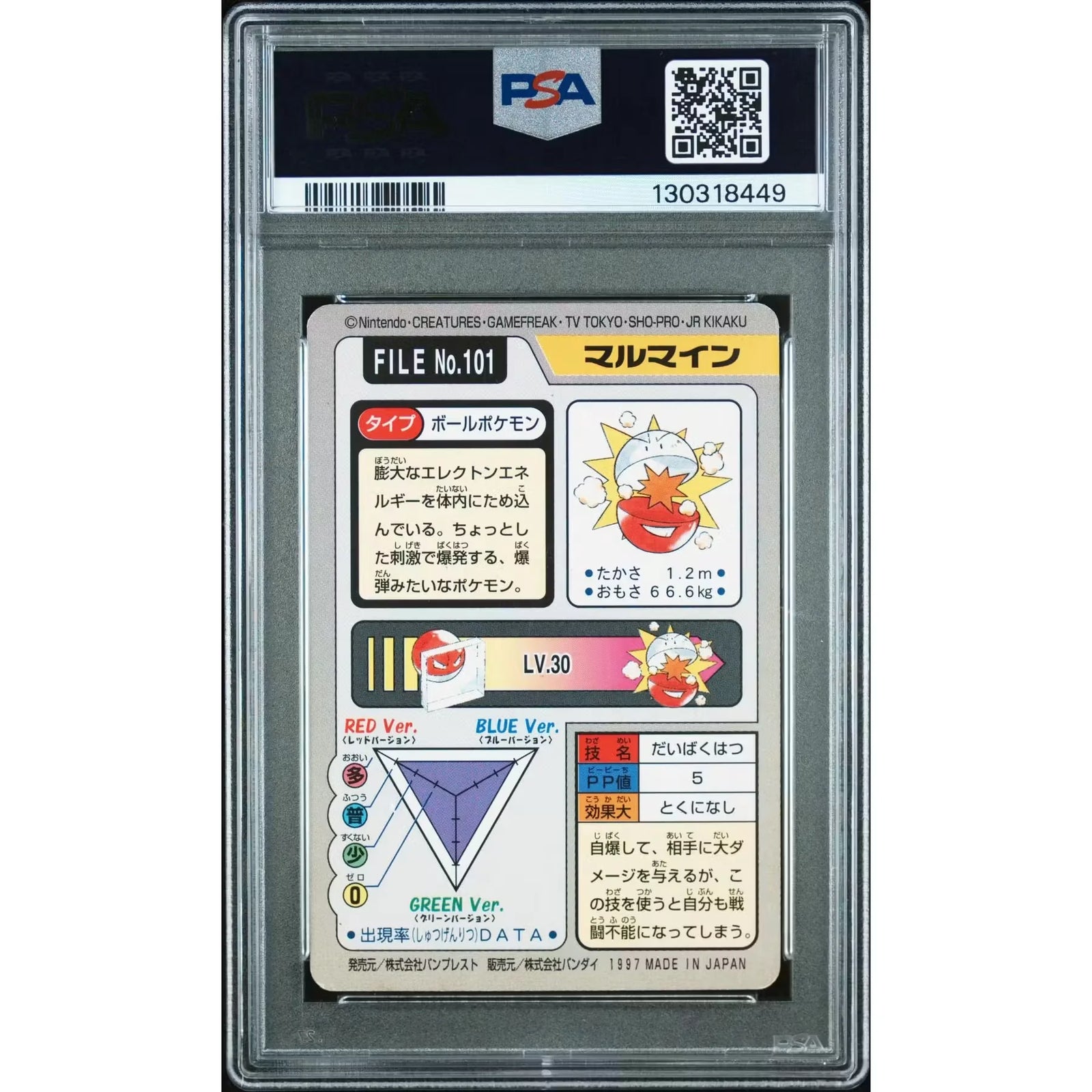 Pokemon 1997 Bandai CardDass Electrode 101 | PSA 8