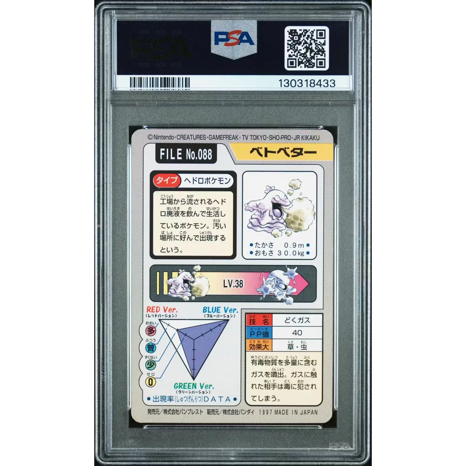 Pokemon 1997 Bandai CardDass Grimer 088 | PSA 8