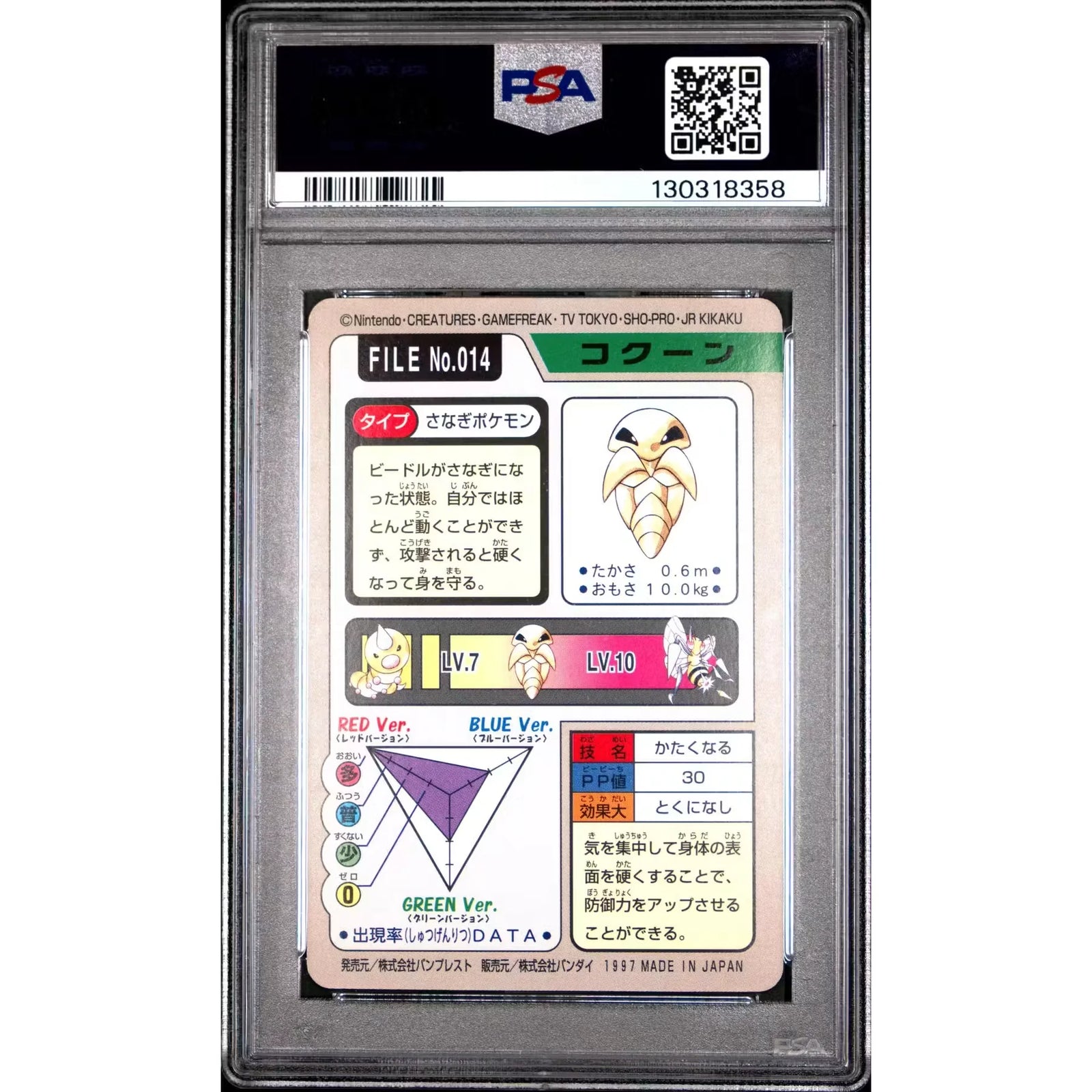 Pokemon 1997 Bandai CardDass Kakuna 014 | PSA 9