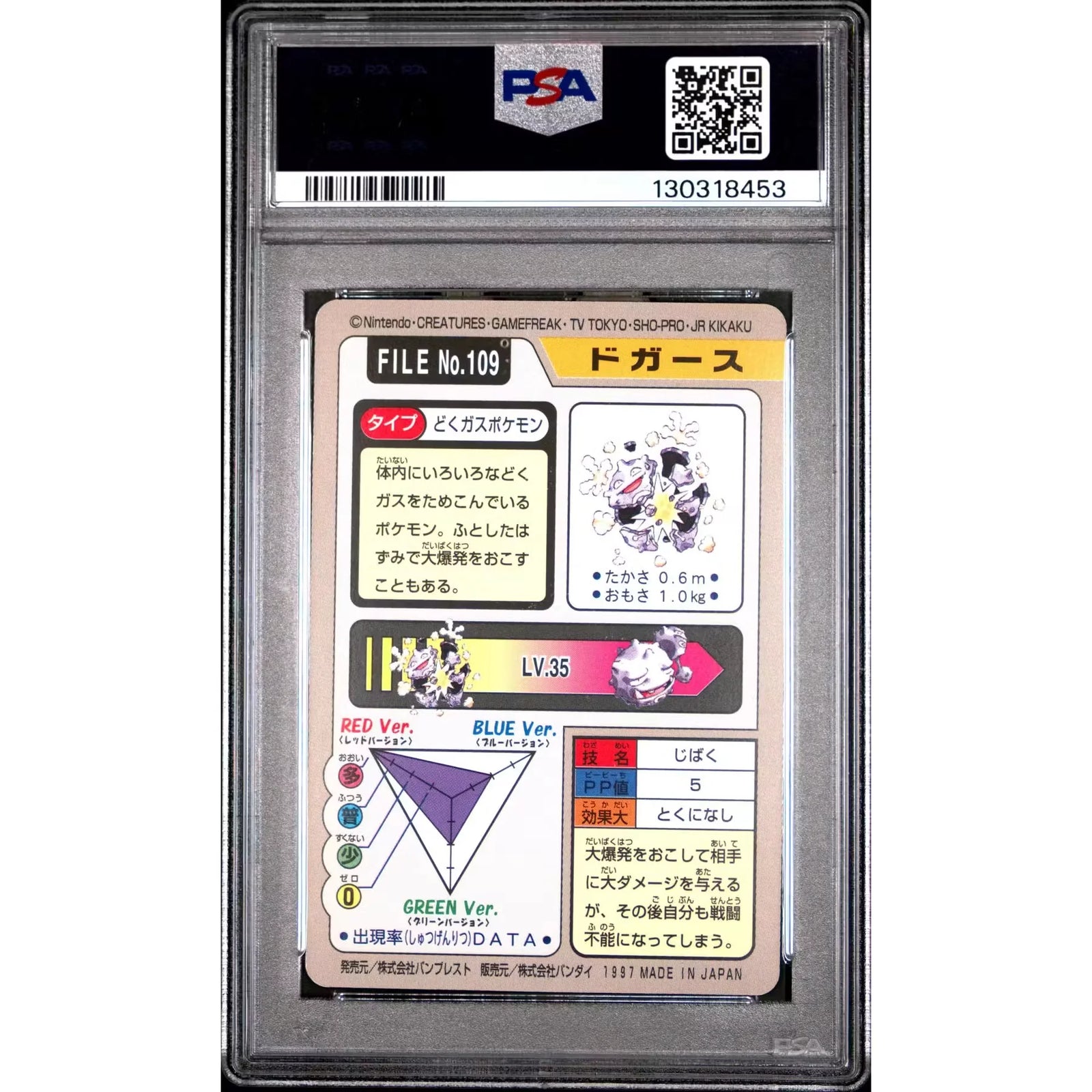 Pokemon 1997 Bandai CardDass Koffing 109 | PSA 9