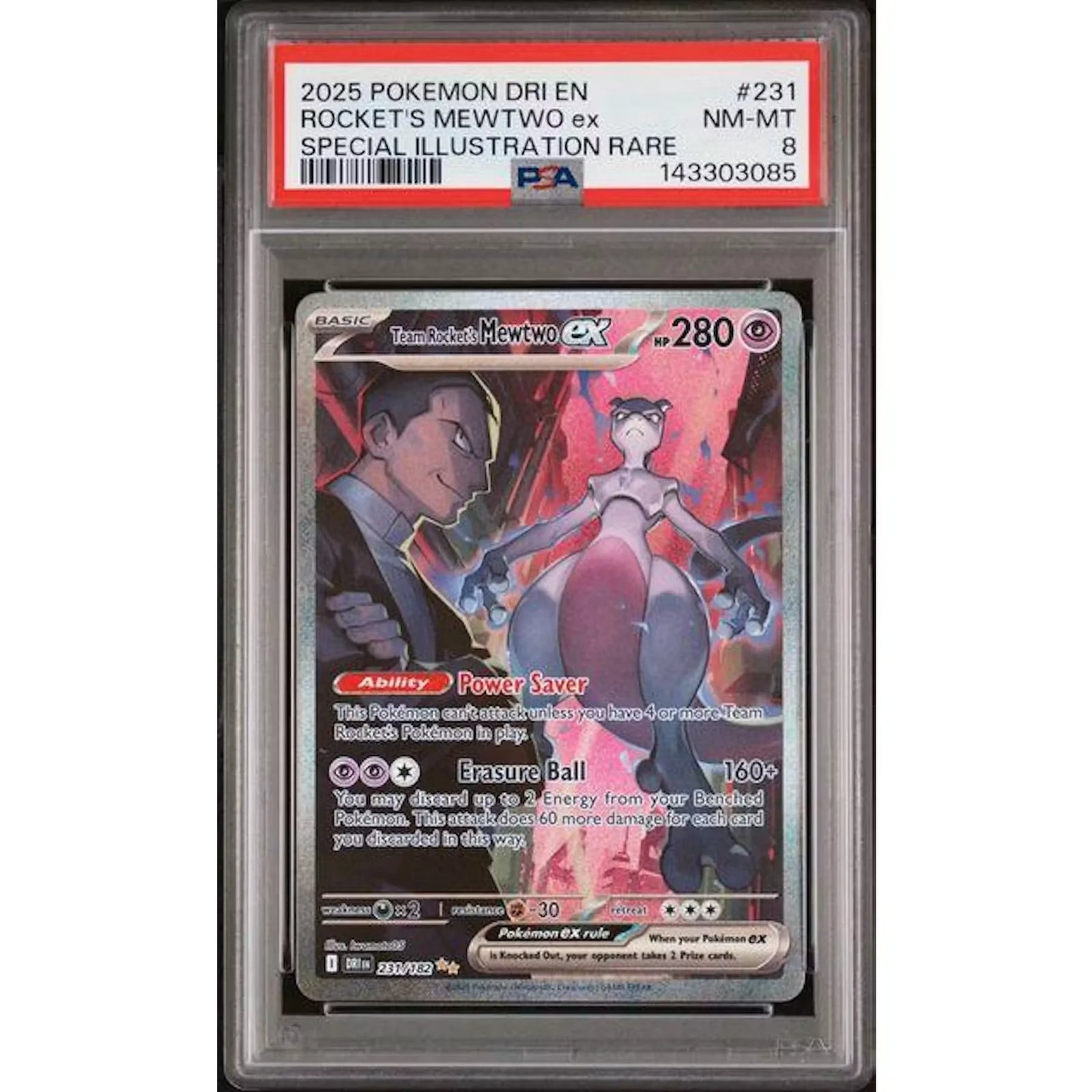 2025 Pokemon Destined Rivals Team Rocket's Mewtwo ex SIR | PSA 8