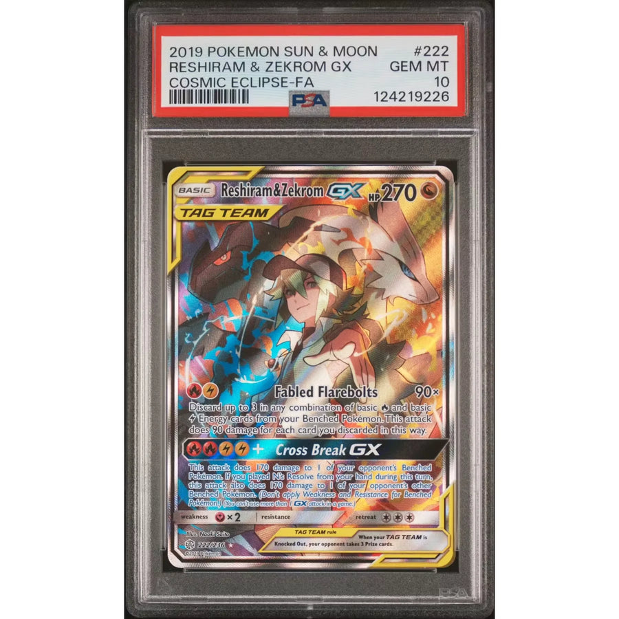 2019 Pokemon Cosmic Eclipse Reshiram & Zekrom GX Tag Team #222 | PSA 10