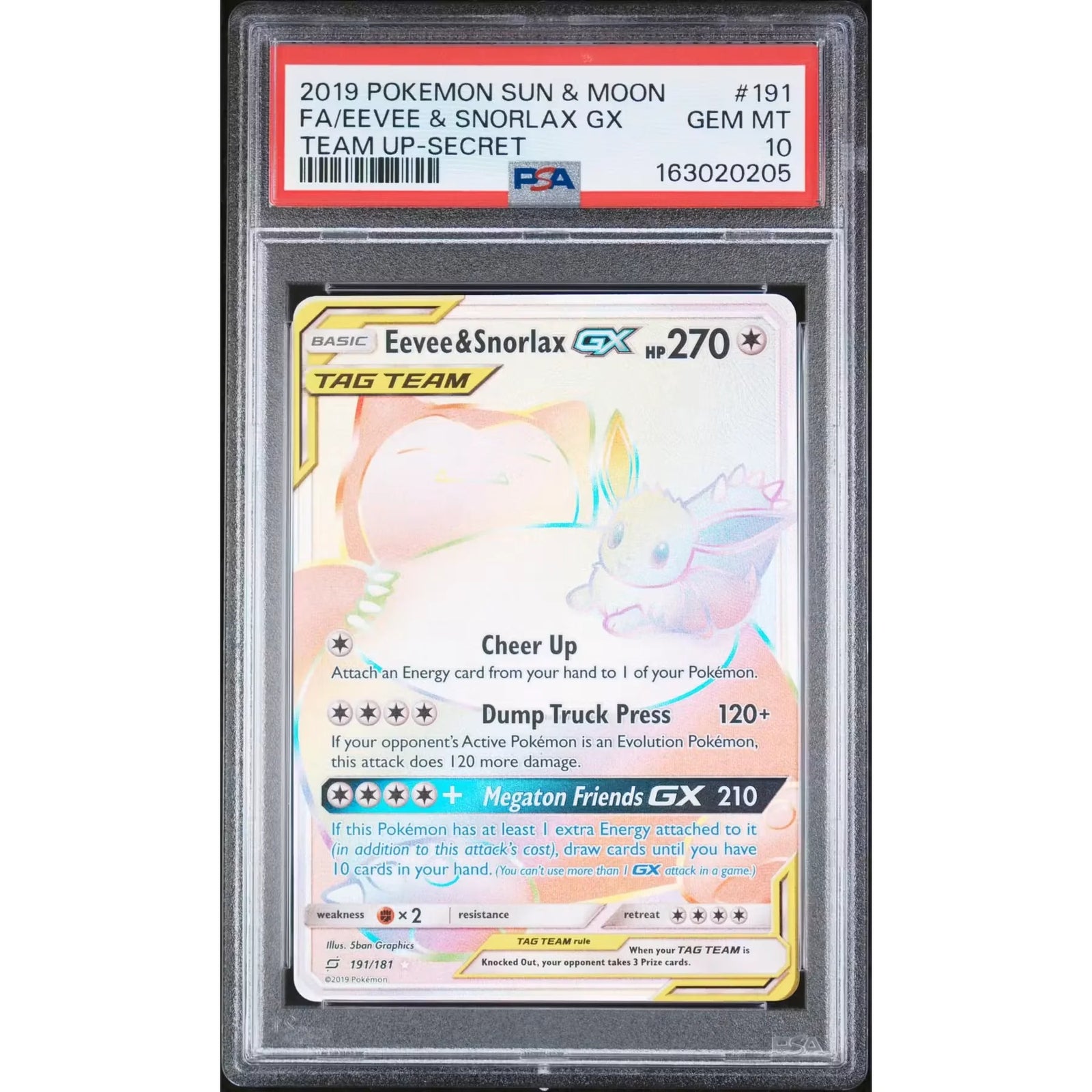 2019 Pokemon Team Up Eevee & Snorlax GX Tag Team Secret #191 | PSA 10