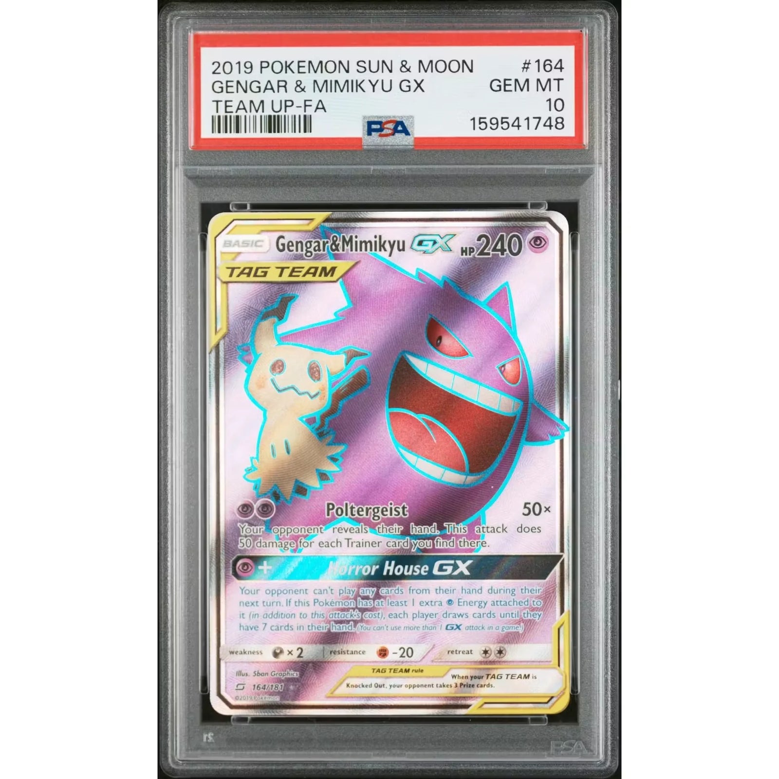 2019 Pokemon Team Up Gengar & Mimikyu GX Tag Team #164 | PSA 10