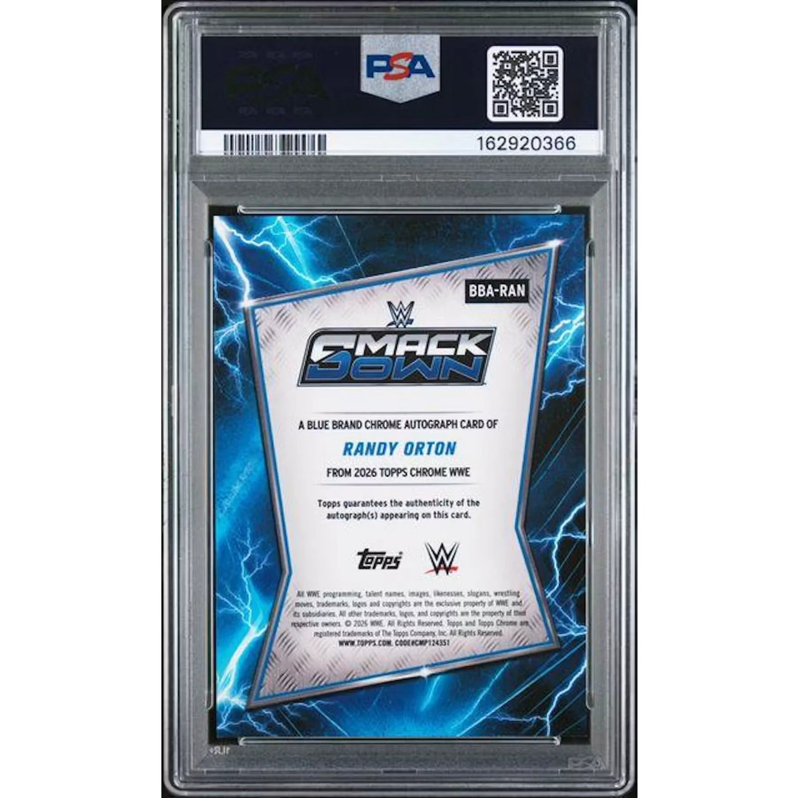 Randy Orton Signed 2026 Topps Chrome WWE Card | Blue Smackdown Auto PSA 10
