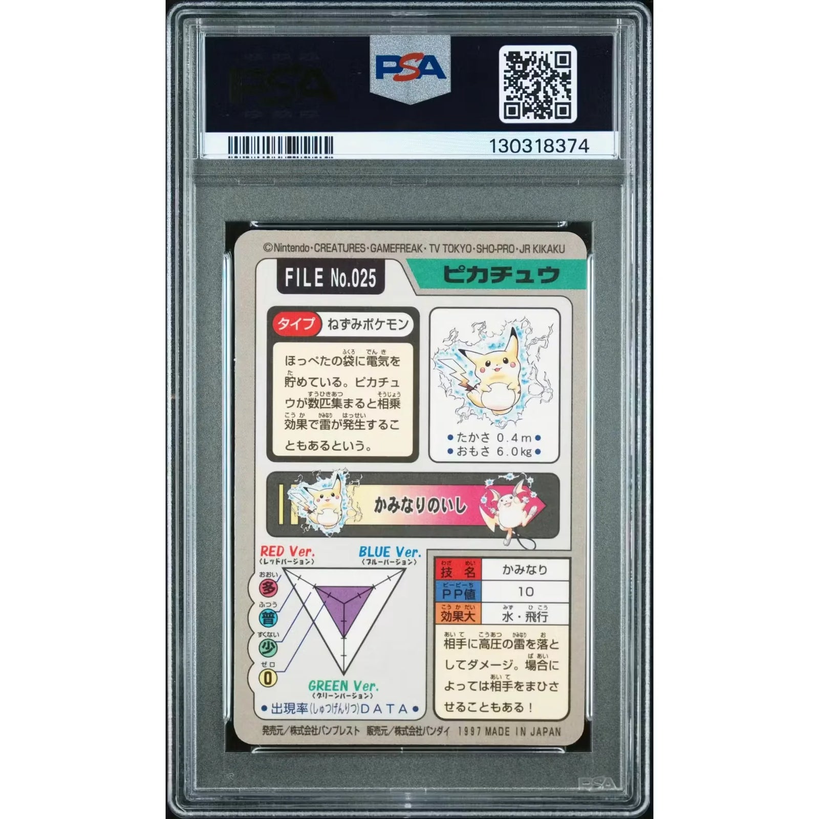 Pokemon 1997 Bandai CardDass Prism Holo Pikachu 025 | PSA 8