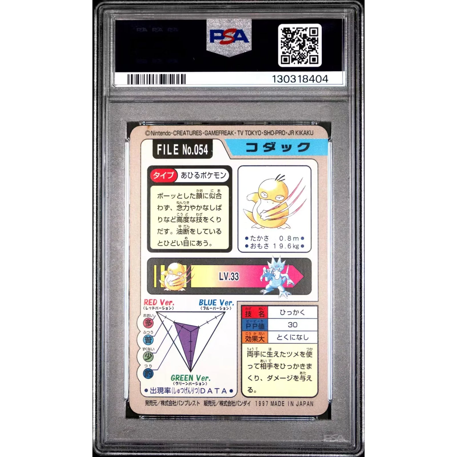 Pokemon 1997 Bandai CardDass Psyduck 054 | PSA 8