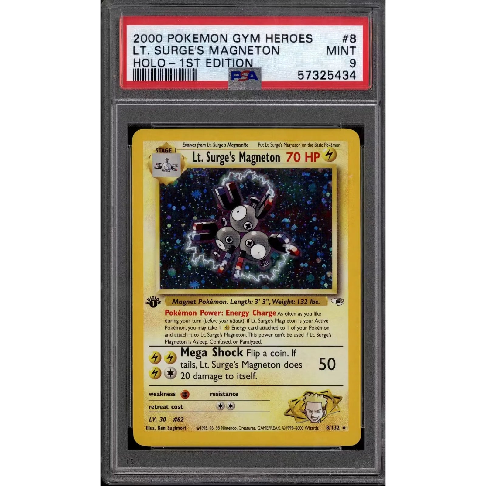 Pokemon Gym Heroes Lt. Surge's Magneton 8/132 1st Edition | PSA 9