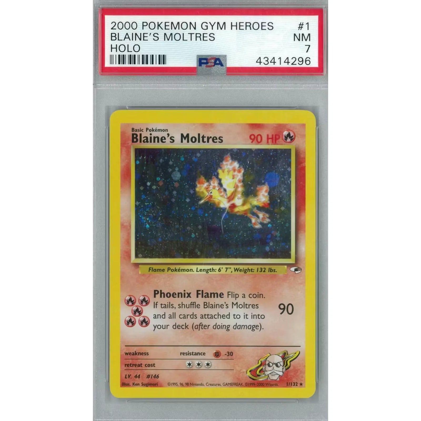 Pokemon Gym Heroes Blaine's Moltres 1/132 | PSA 7