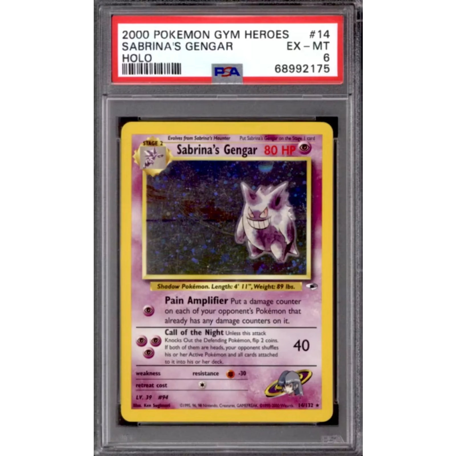 Pokemon Gym Heroes Sabrina's Gengar 14/132 | PSA 6