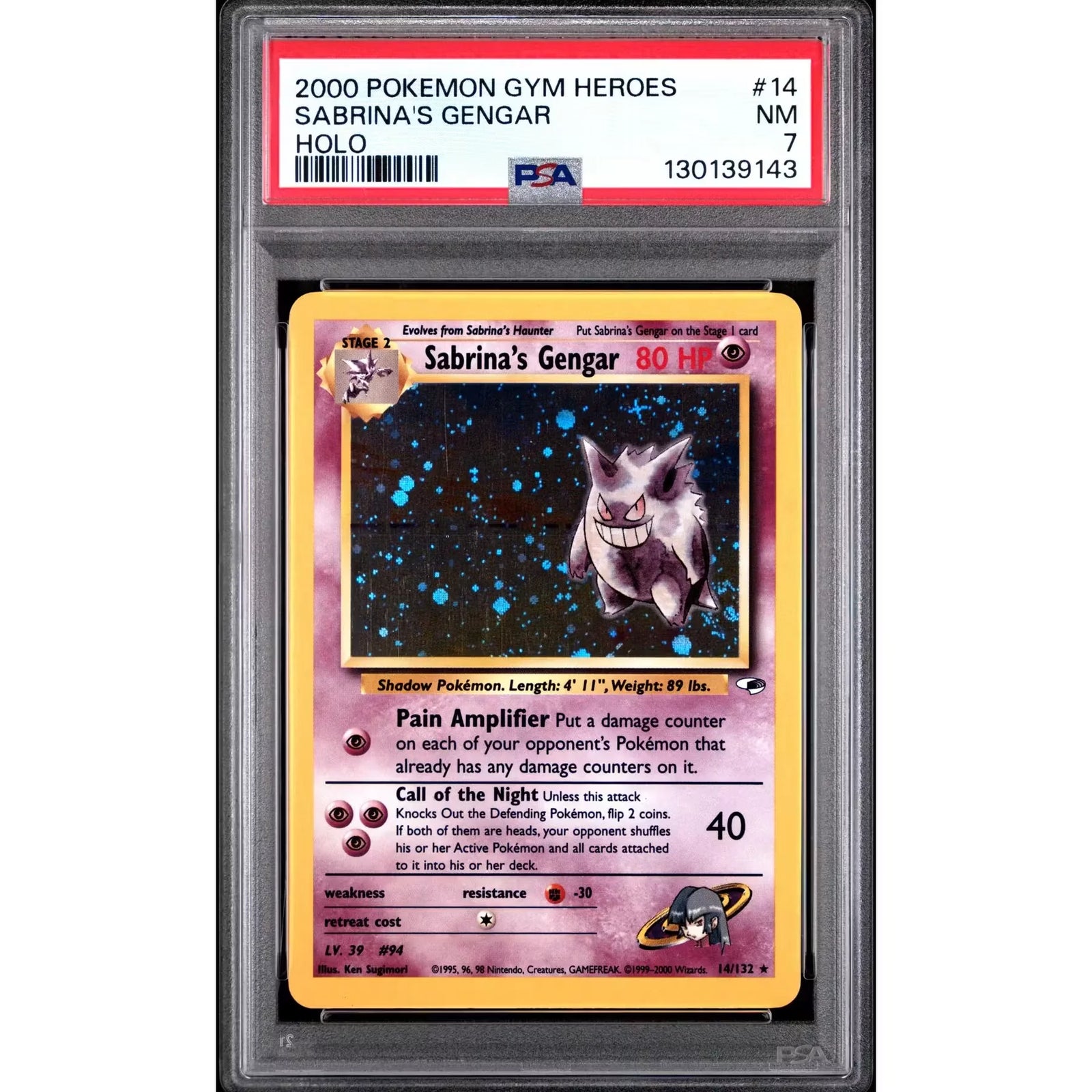 Pokemon Gym Heroes Sabrina's Gengar 14/132 | PSA 7