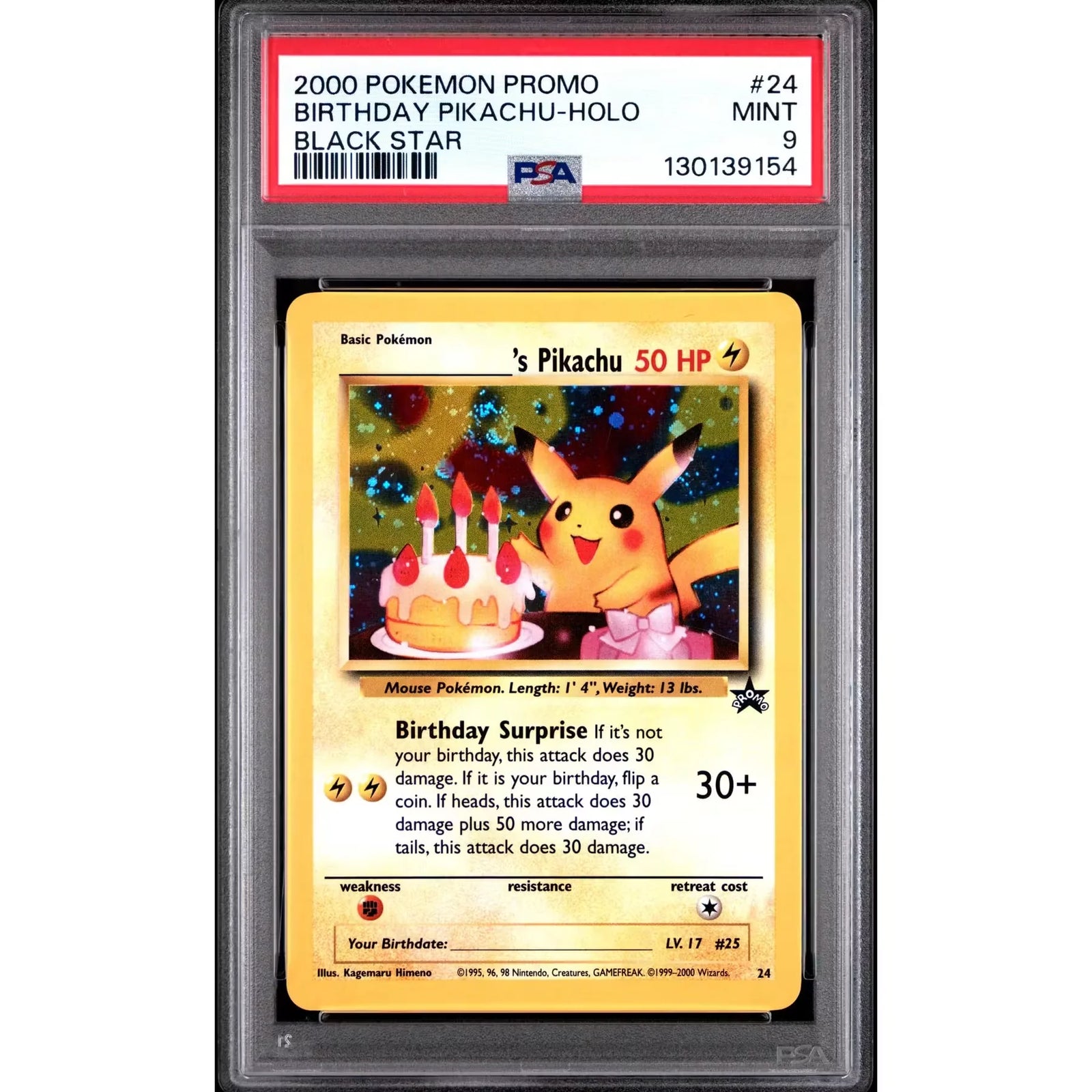 Pokemon WOTC Black Star Promo Holo Birthday Pikachu 24 | PSA 9