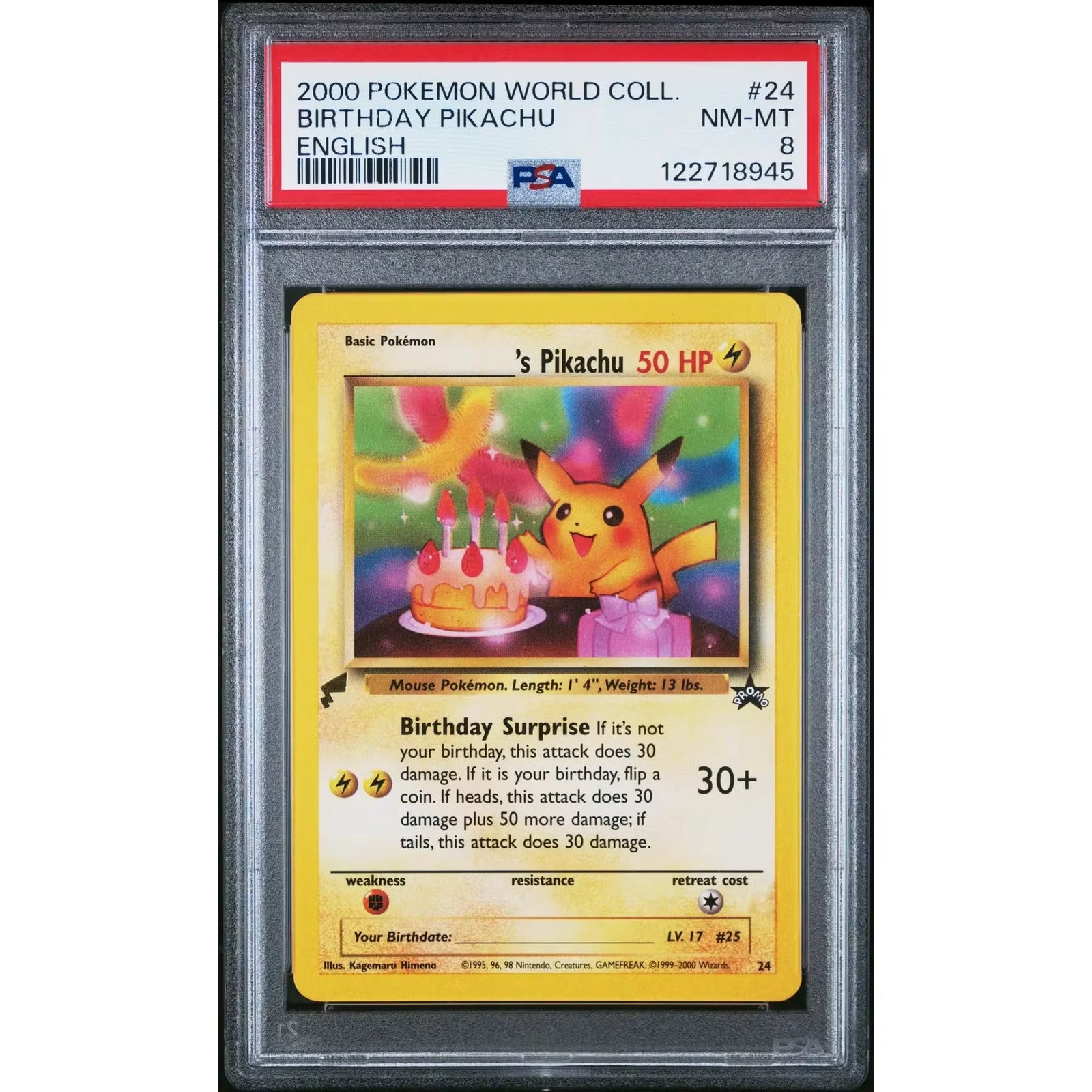 Pokemon World Collection English Birthday Pikachu 24 | PSA 8