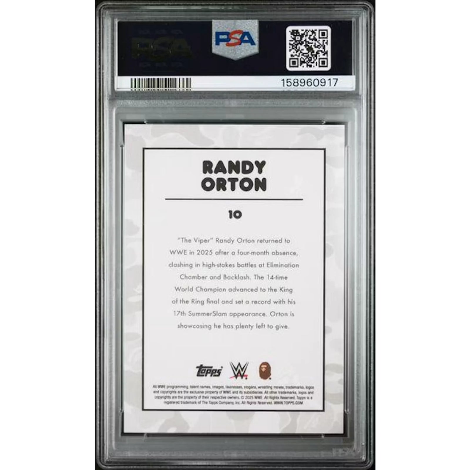 Randy Orton 2025 Topps WWE x Bape Blue Camo Card | PSA 10