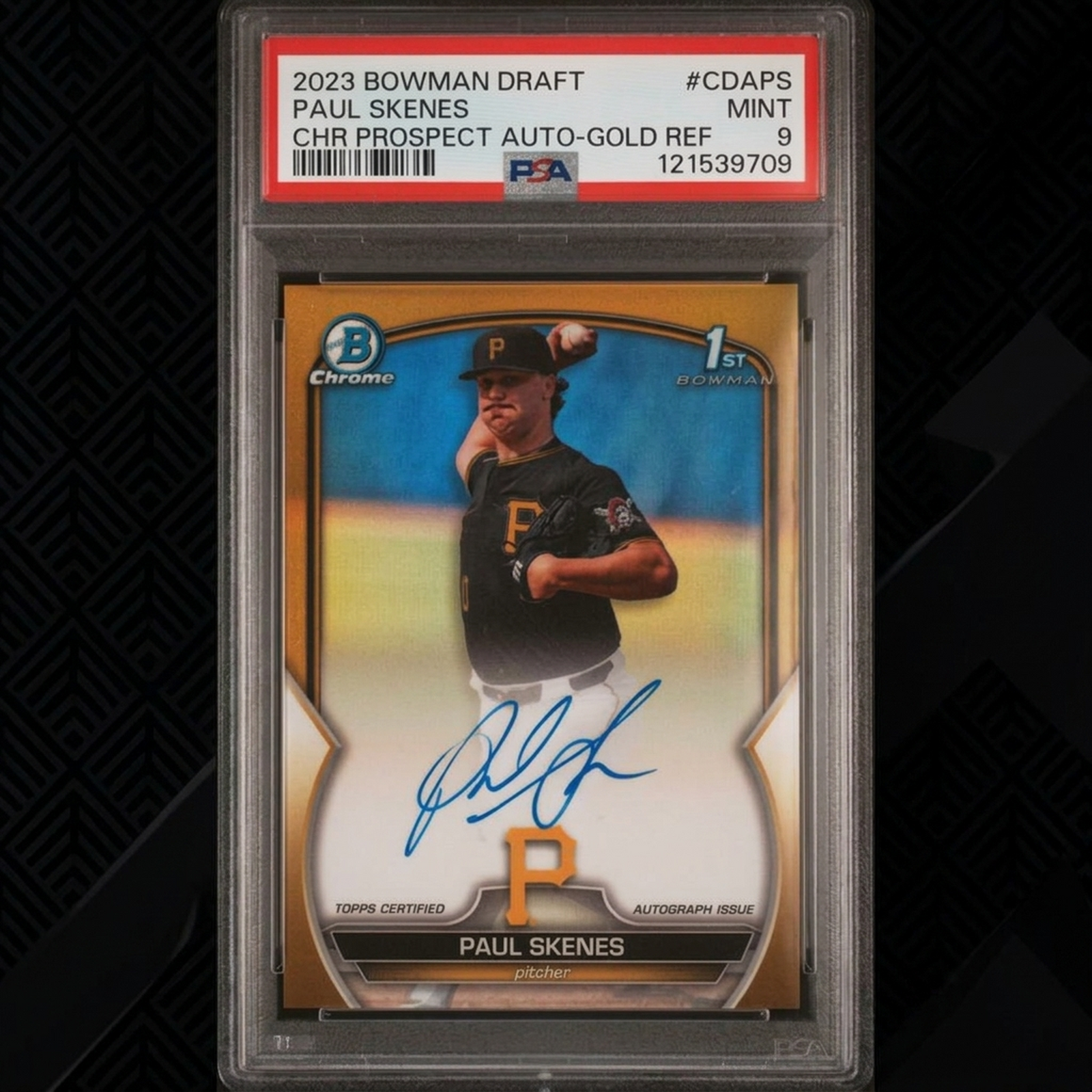 Paul Skenes 2023 Bowman Draft Gold Refractor Prospect Auto | PSA 9