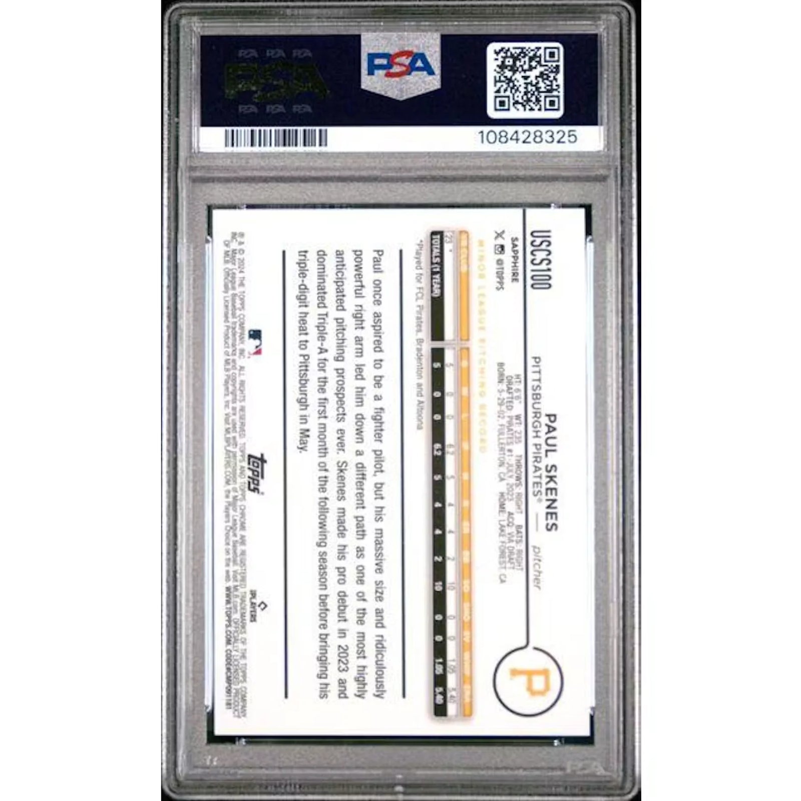 Paul Skenes 2024 Topps Chrome Update Sapphire Gold Rookie Card #100 | PSA 10