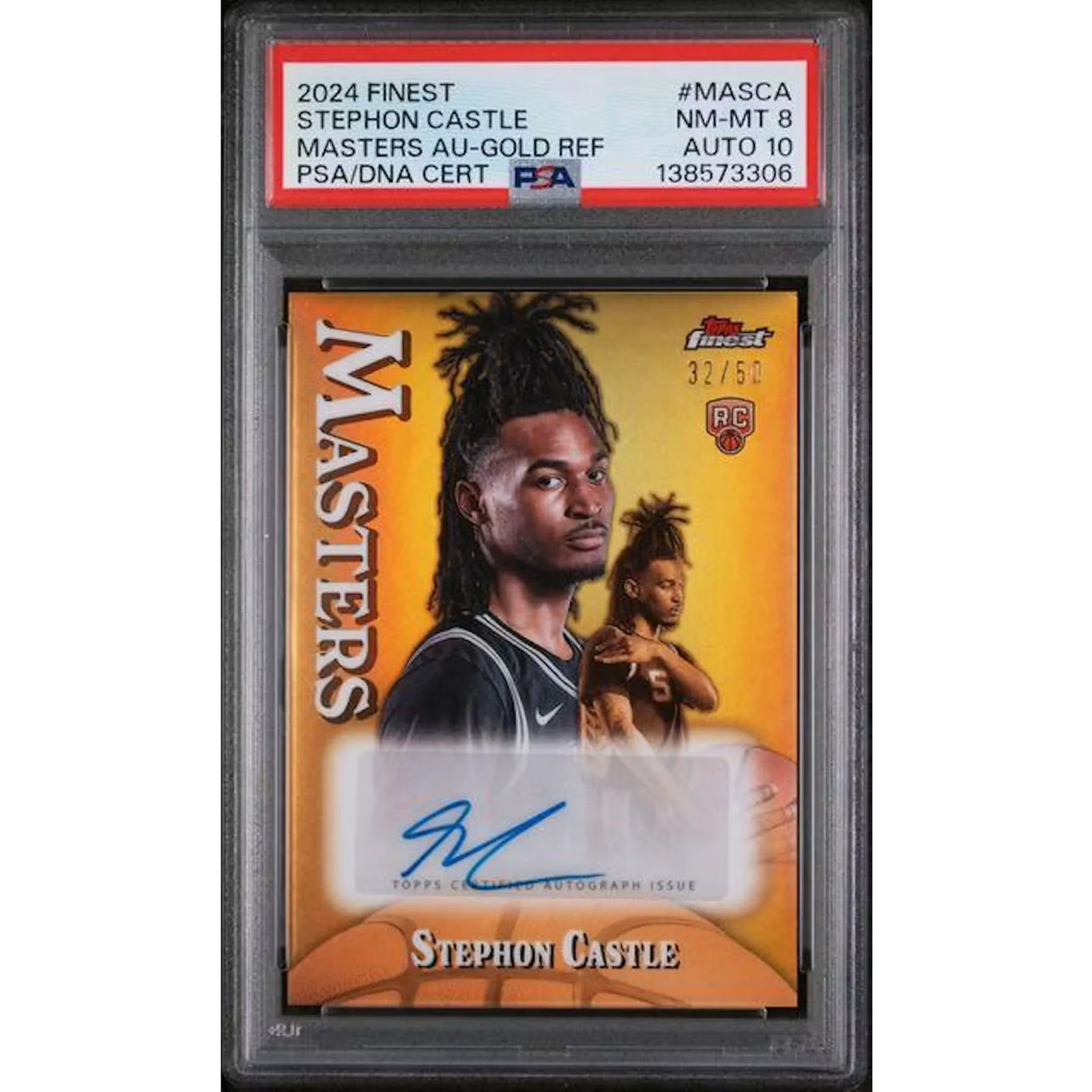 Stephon Castle Signed 2024-25 Topps Finest Rookie Auto | Gold/50 PSA 8