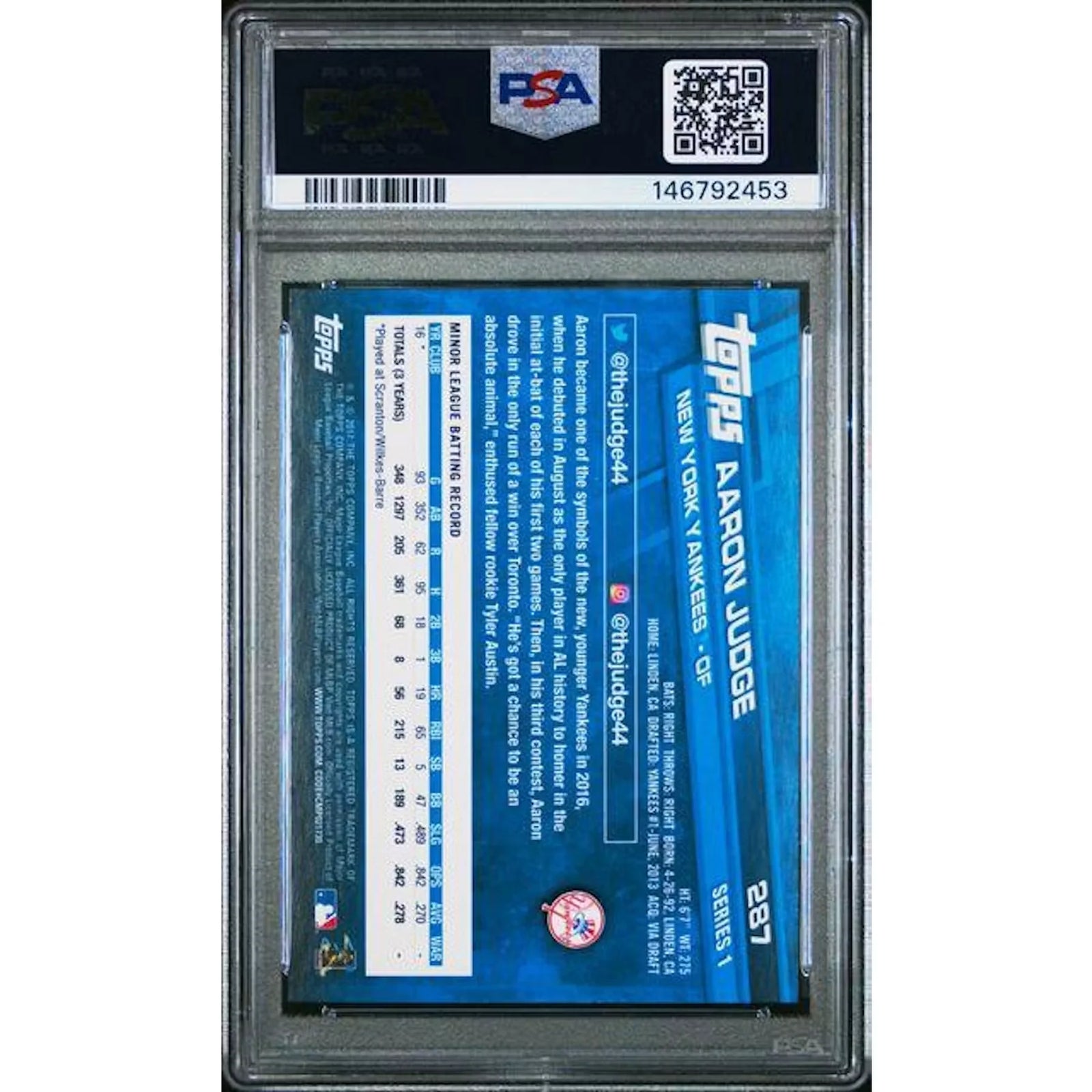Aaron Judge 2017 Topps Rookie Card #287 | PSA 10