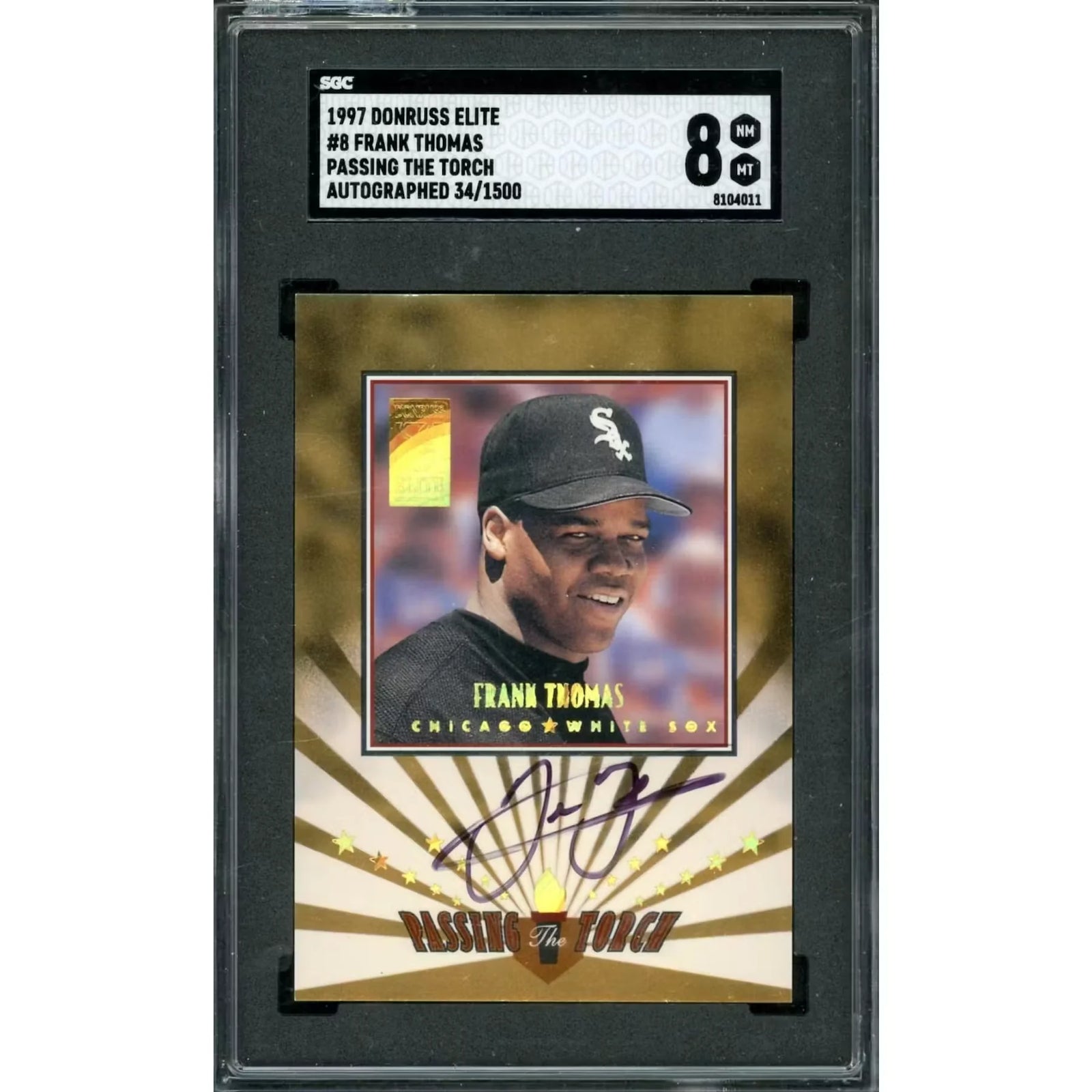 Frank Thomas Signed 1997 Donruss Elite Passing The Torch Card | SGC 8