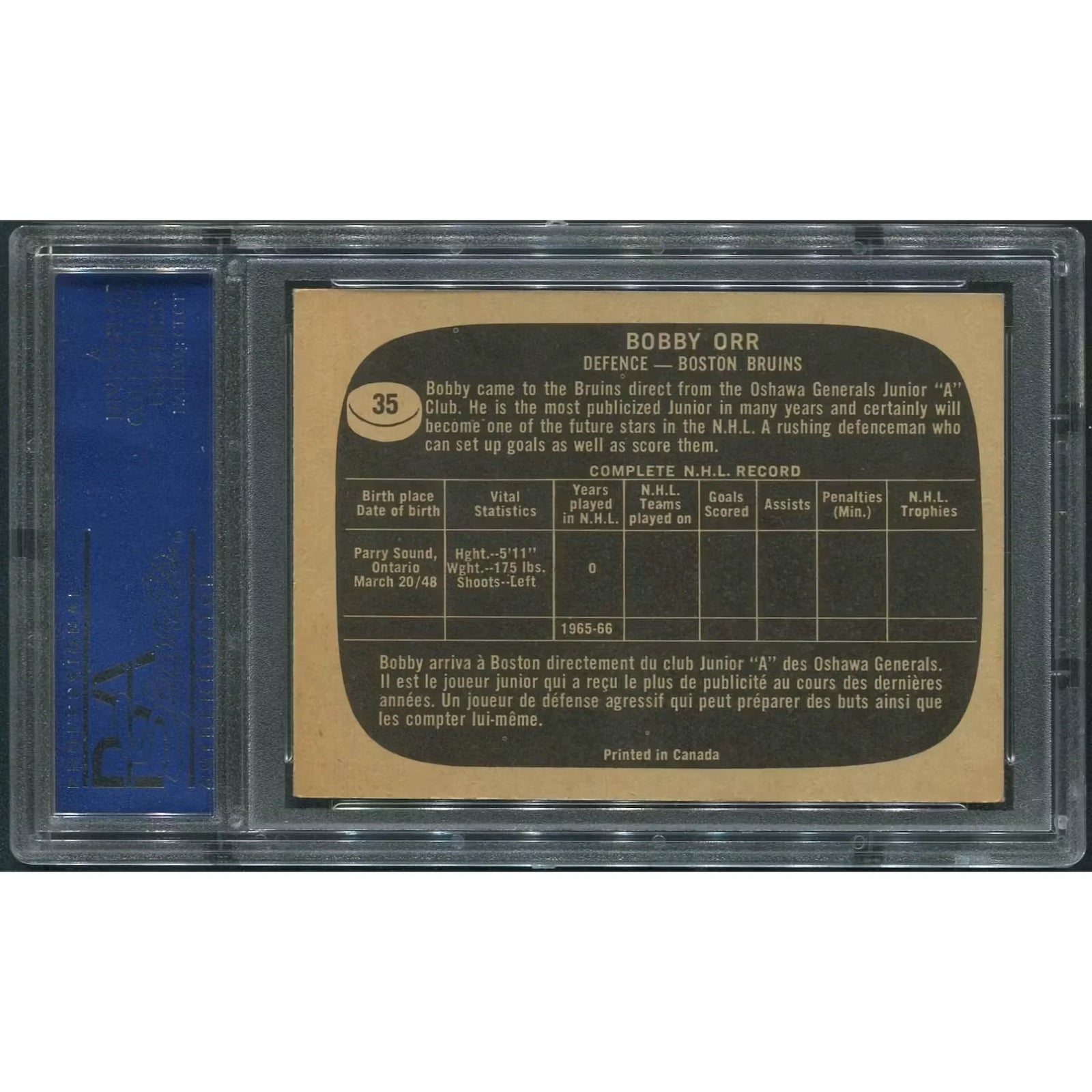 Bobby Orr 1966-67 Topps Hockey #35 Rookie Card | PSA 5.5