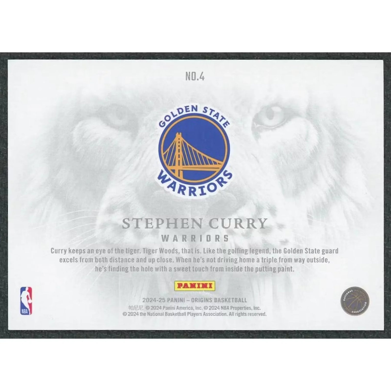 Stephen Curry Signed 2024-25 Panini Origins #4 | Saber Tooth Tiger Eyes