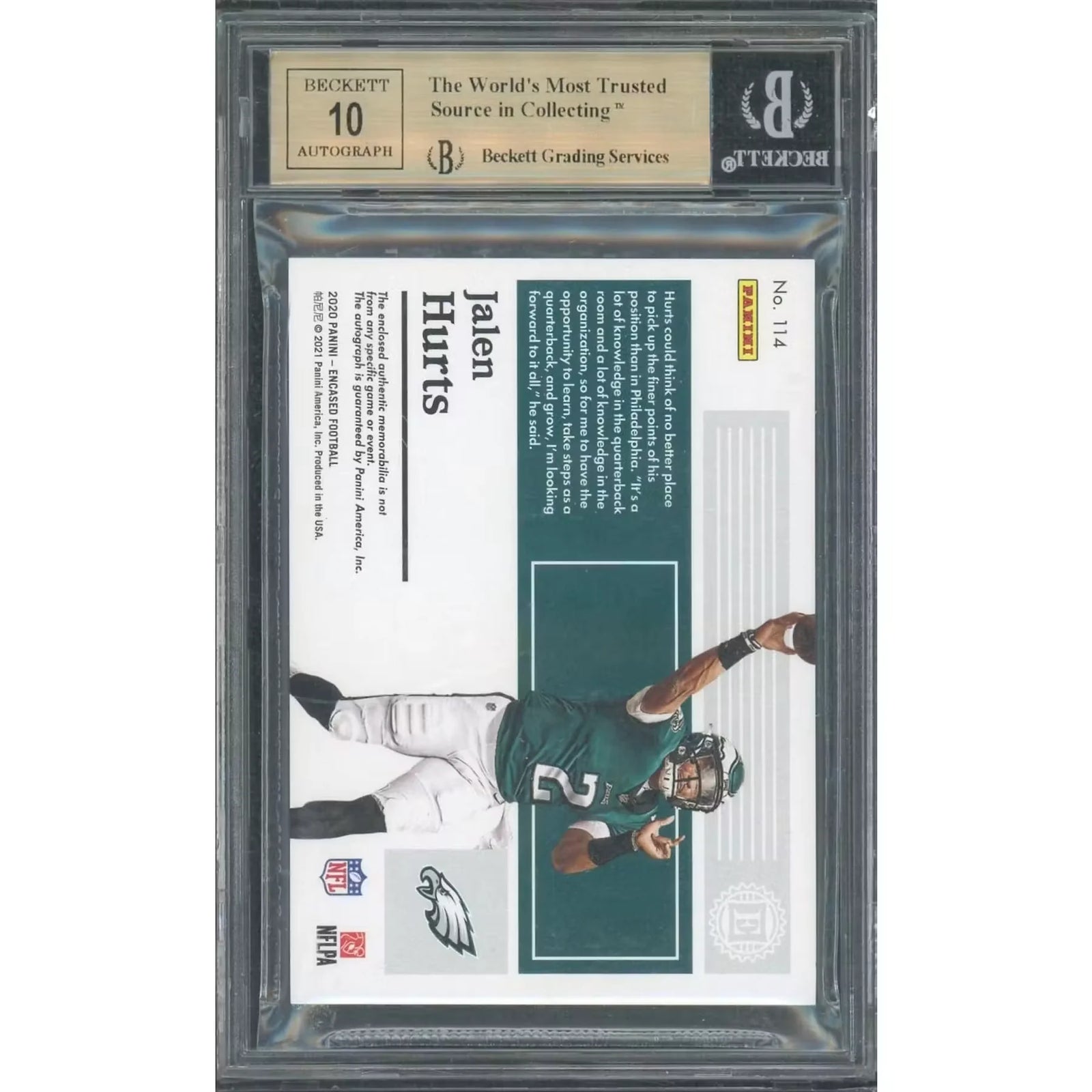 Jalen Hurts Signed 2020 Panini Encased Rookie Card | BGS 9.5
