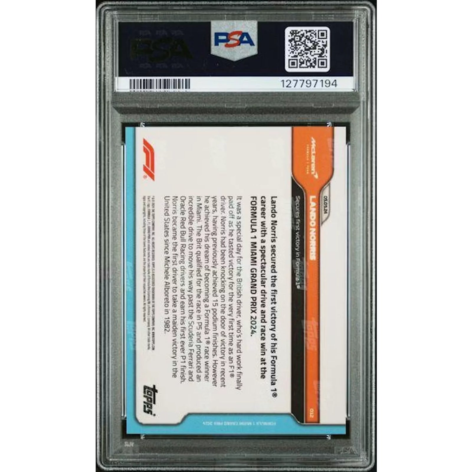 Lando Norris 2024 Topps Now F1 First Victory Card #12 | PSA 10