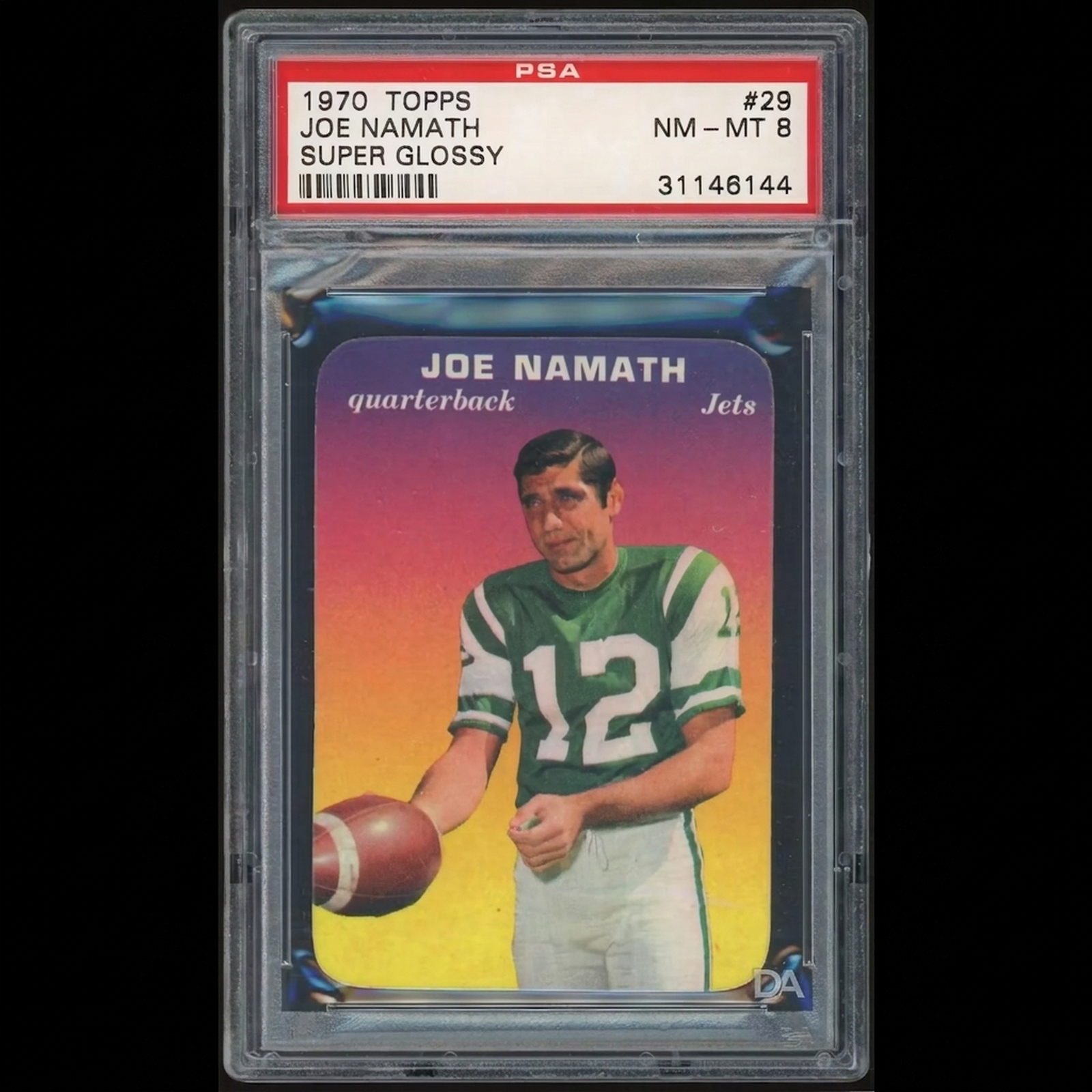 Joe Namath 1970 Topps Super Glossy #29 Card | PSA 8
