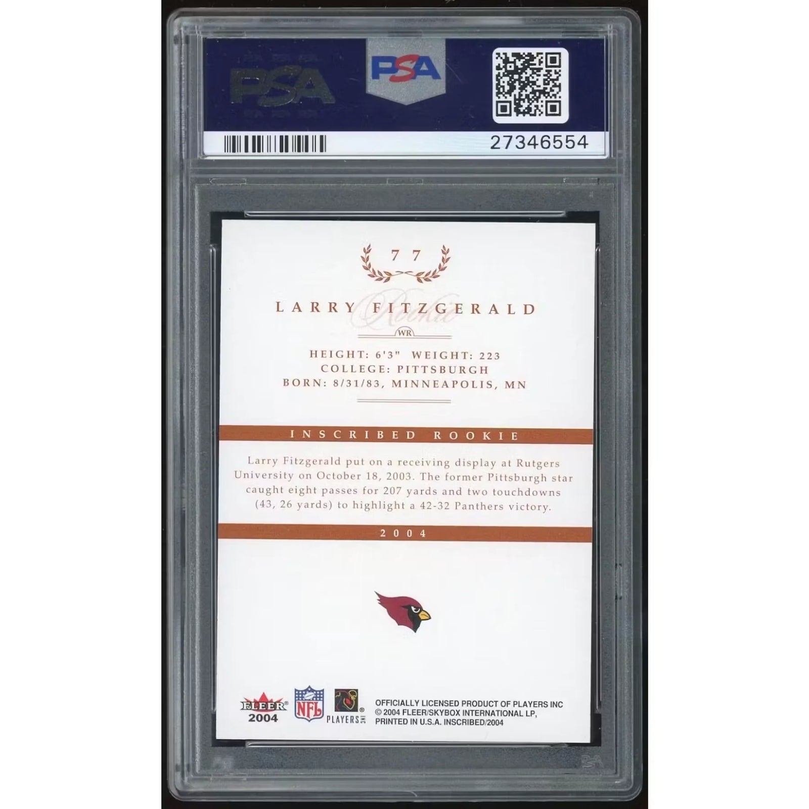 Larry Fitzgerald 2004 Fleer Inscribed Rookie Card #77 | PSA 10
