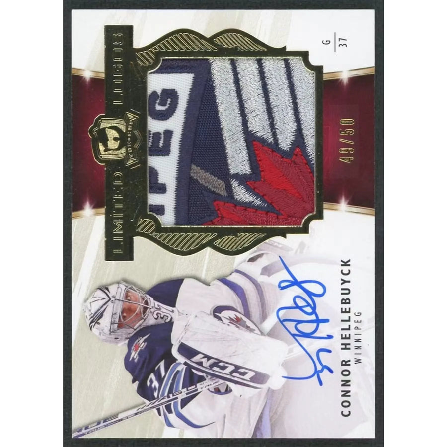 Connor Hellebuyck Signed 2019-20 Upper Deck The Cup Card | Limited Logos Patch Auto/50