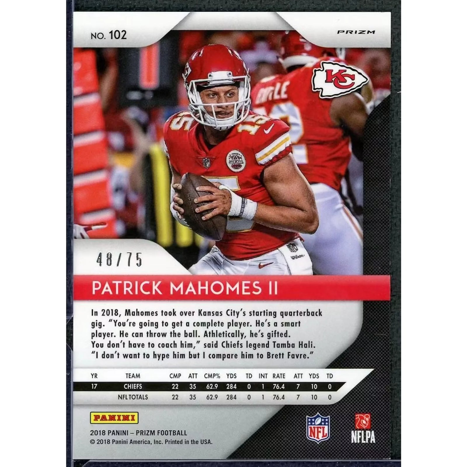 Patrick Mahomes 2018 Panini Prizm Green Crystals Card | #102/75