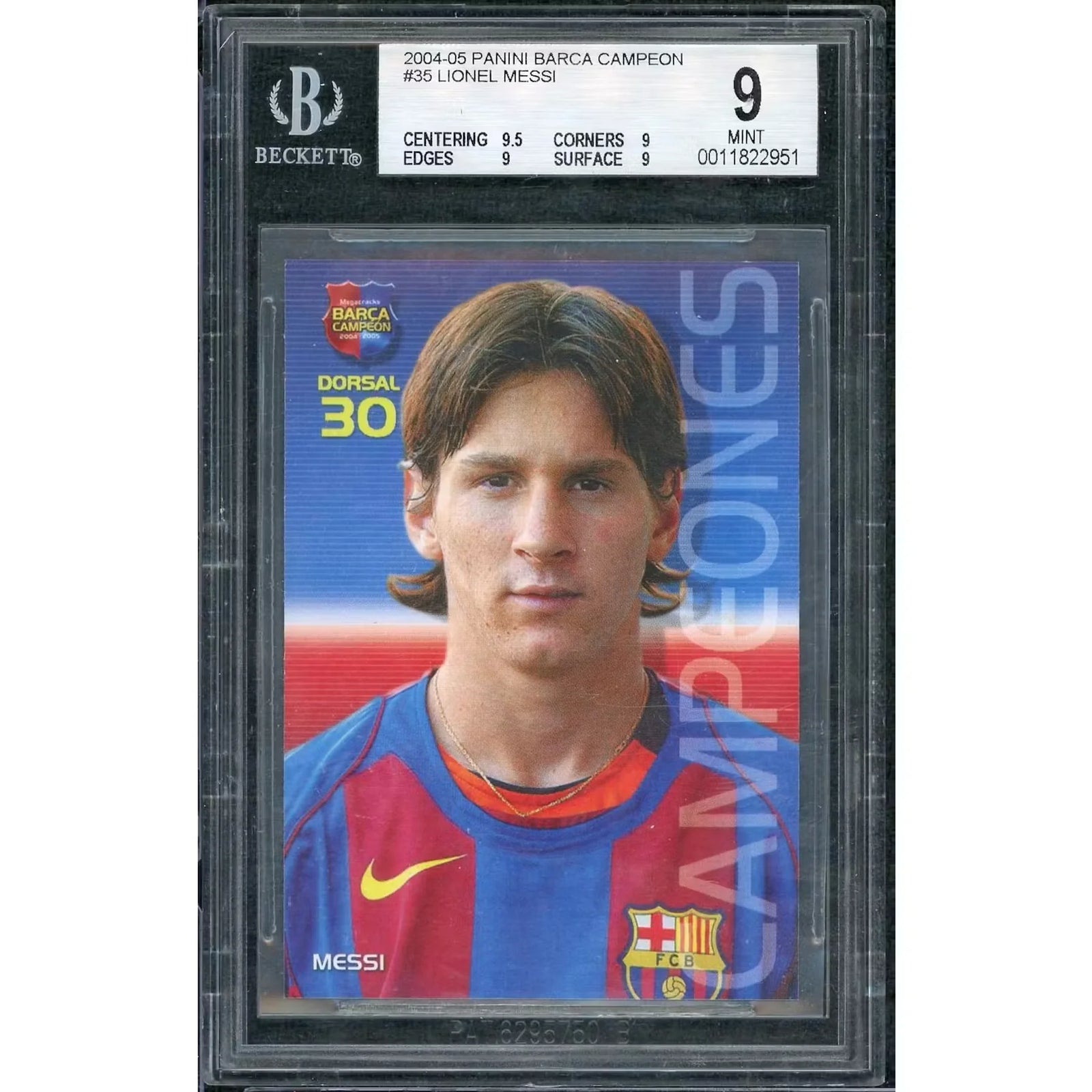 2004 Panini Barca Campeon Lionel Messi #35 BGS 9 Mega Cracks 35 Card