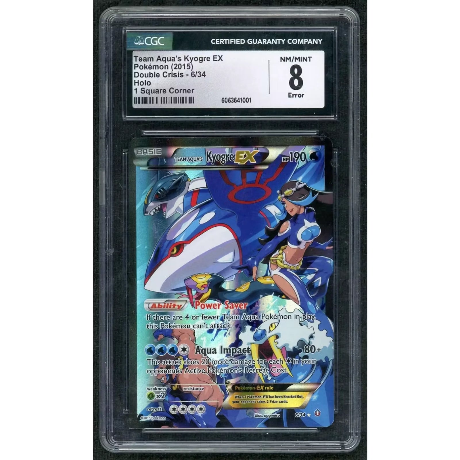2015 Pokemon Double Crisis Team Aqua's Kyogre EX #6 | CGC 8 Square Corner Error