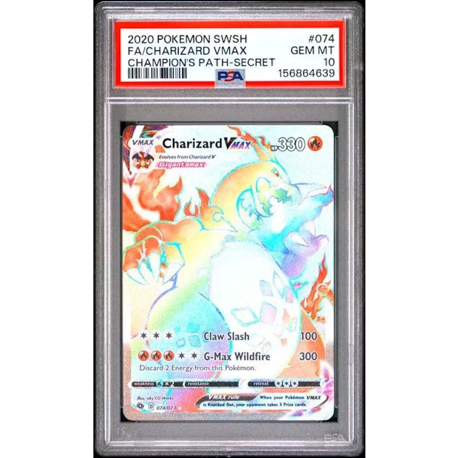 2020 Pokemon Champion's Path Charizard VMax Secret Rare #074 | PSA 10