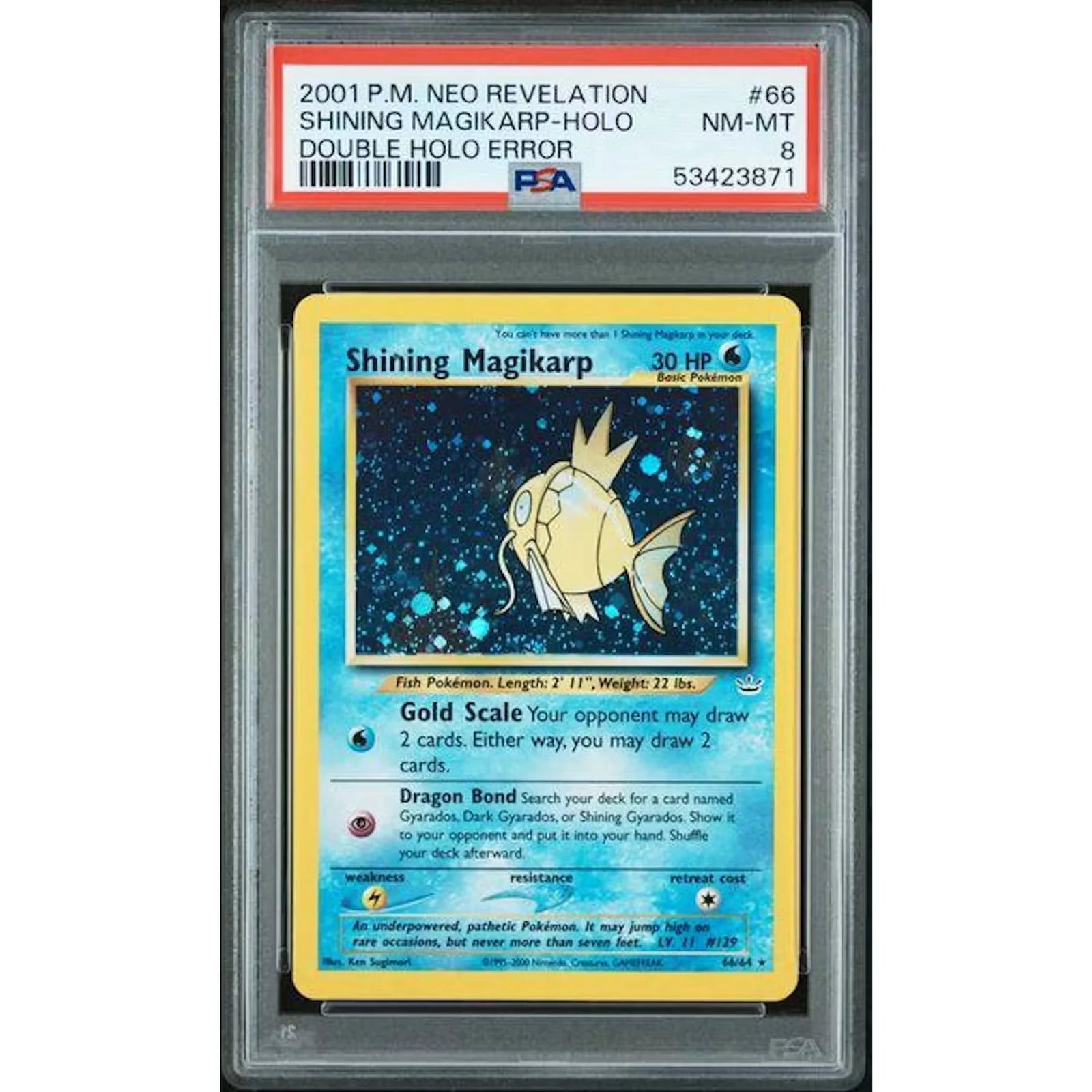 2001 Pokemon Neo Revelation Shining Magikarp #66 | Double Holo Error PSA 8