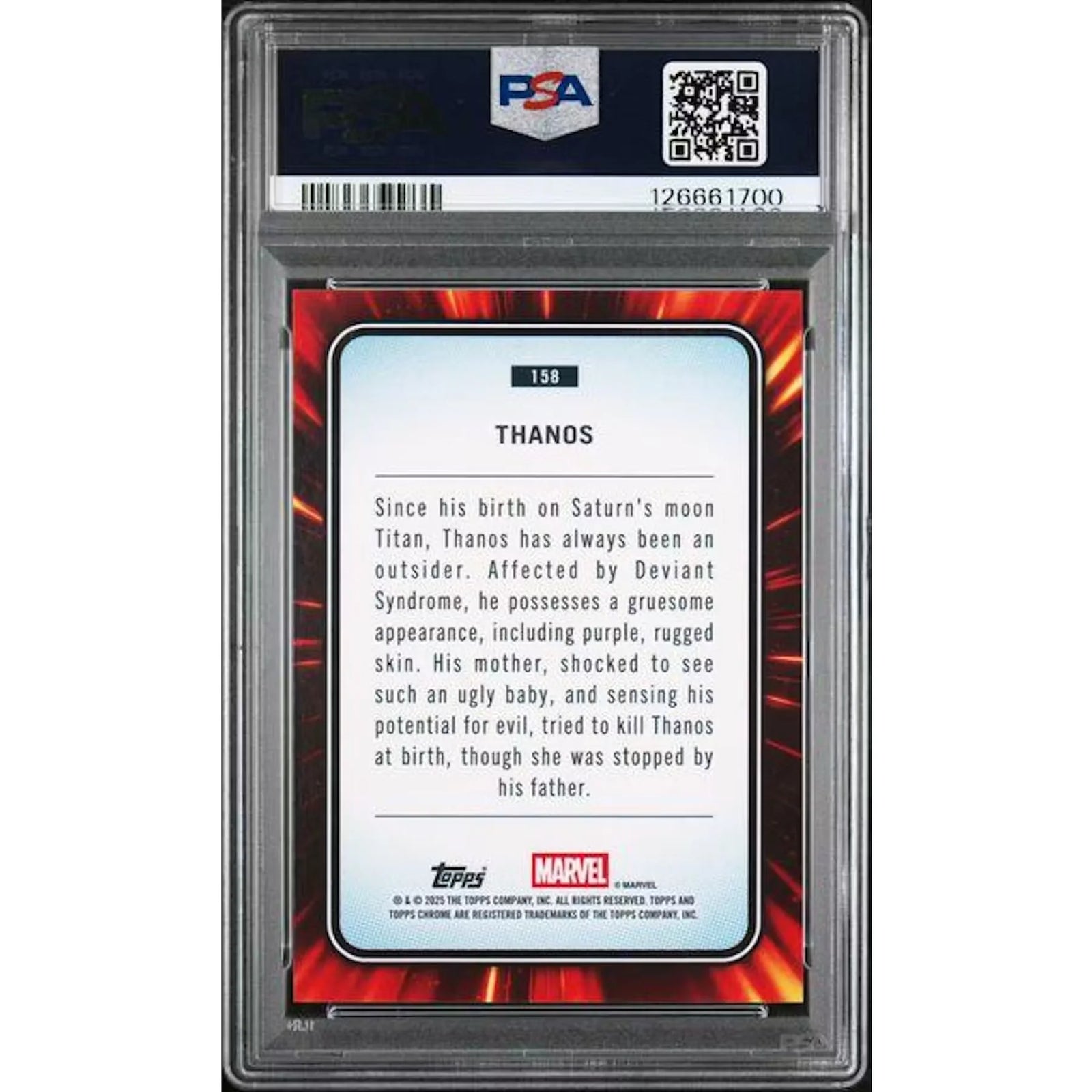 2025 Topps Chrome Sapphire Marvel Thanos Black #158 | PSA 10