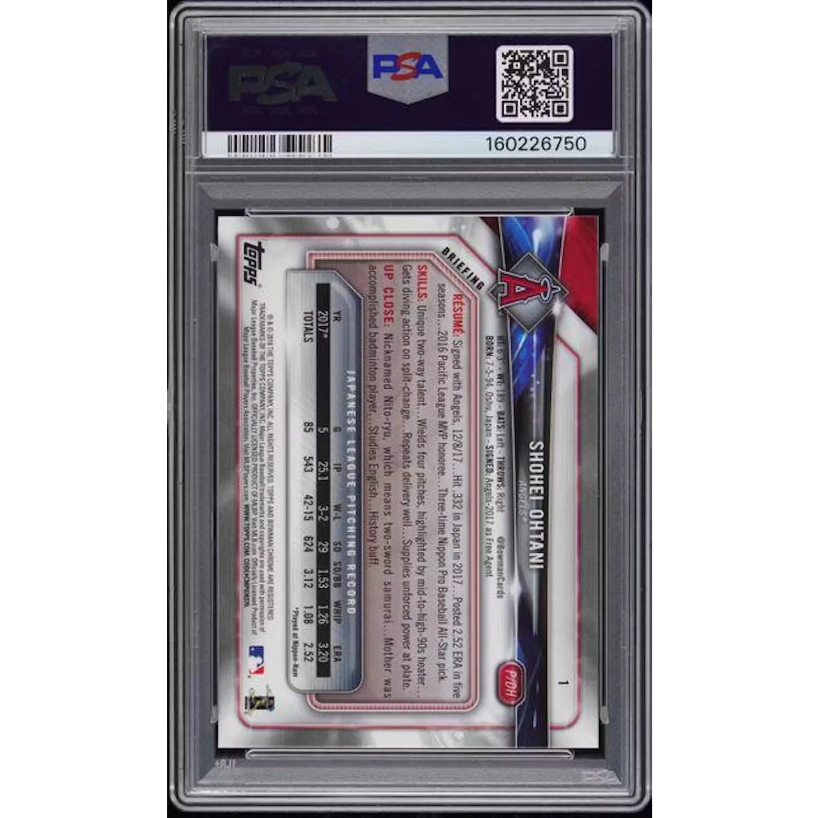 Shohei Ohtani 2018 Bowman Chrome Rookie Batting #1 | PSA 10