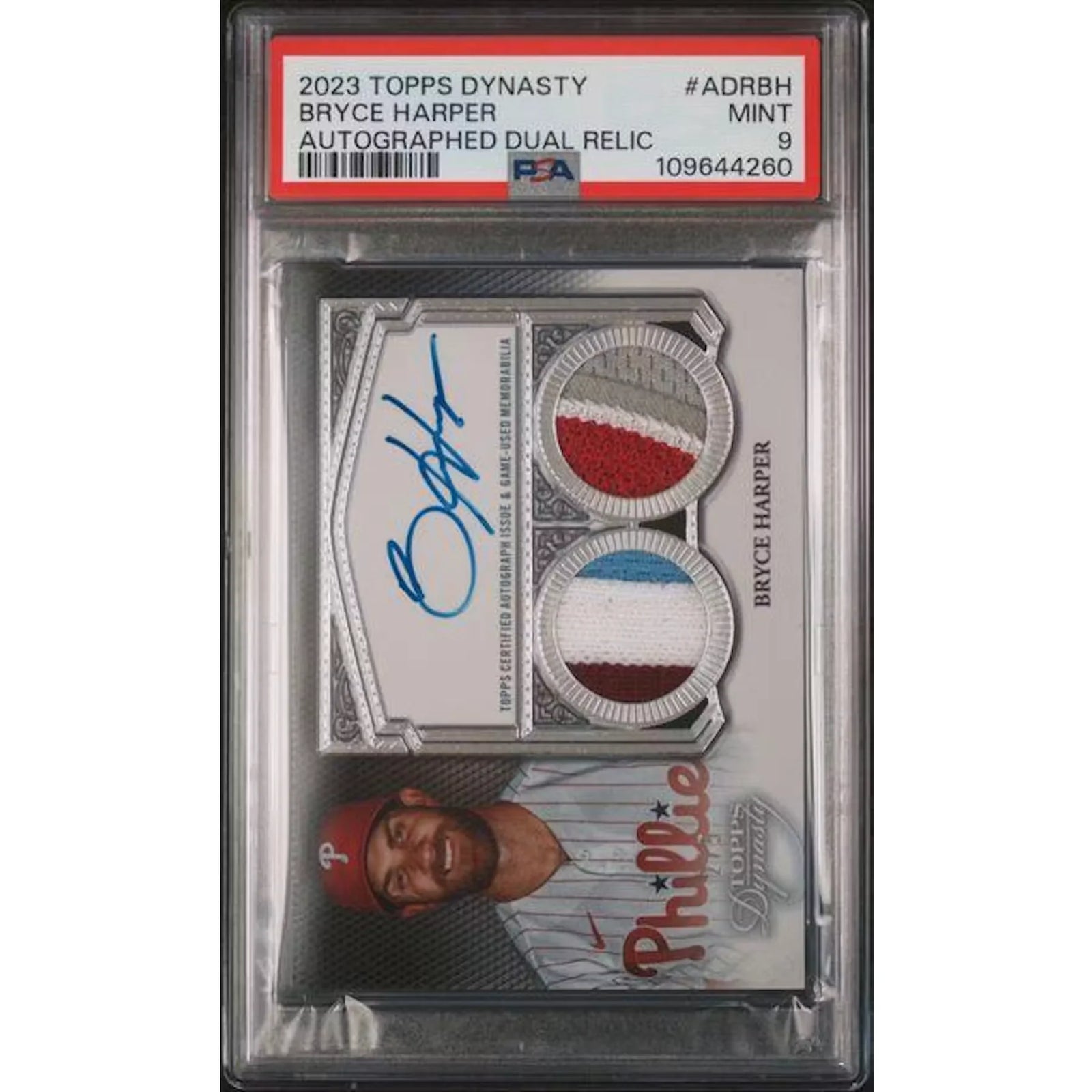 Bryce Harper Signed 2023 Topps Dynasty Patch Auto Card | PSA 9