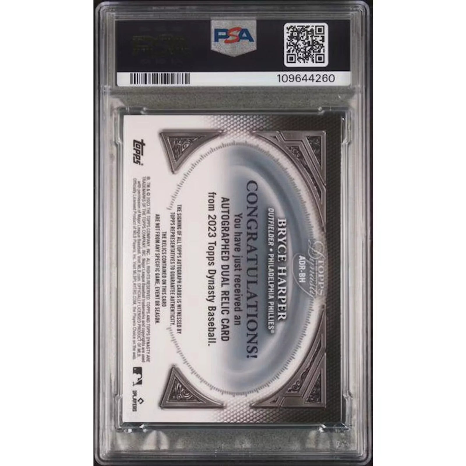 Bryce Harper Signed 2023 Topps Dynasty Patch Auto Card | PSA 9