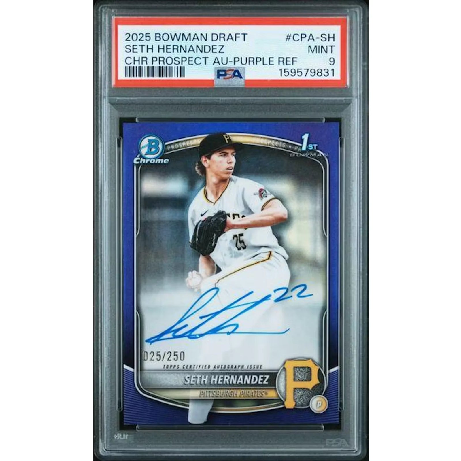 Seth Hernandez 2025 Bowman Draft Chrome Auto | Purple/250 PSA 9