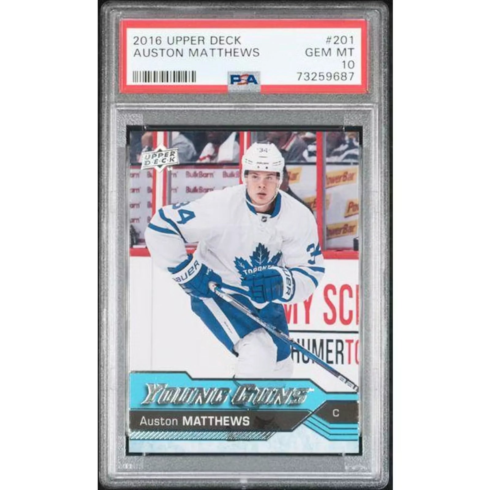 Auston Matthews Signed Rookie Card | 2016-17 Upper Deck Young Guns #201 PSA 10