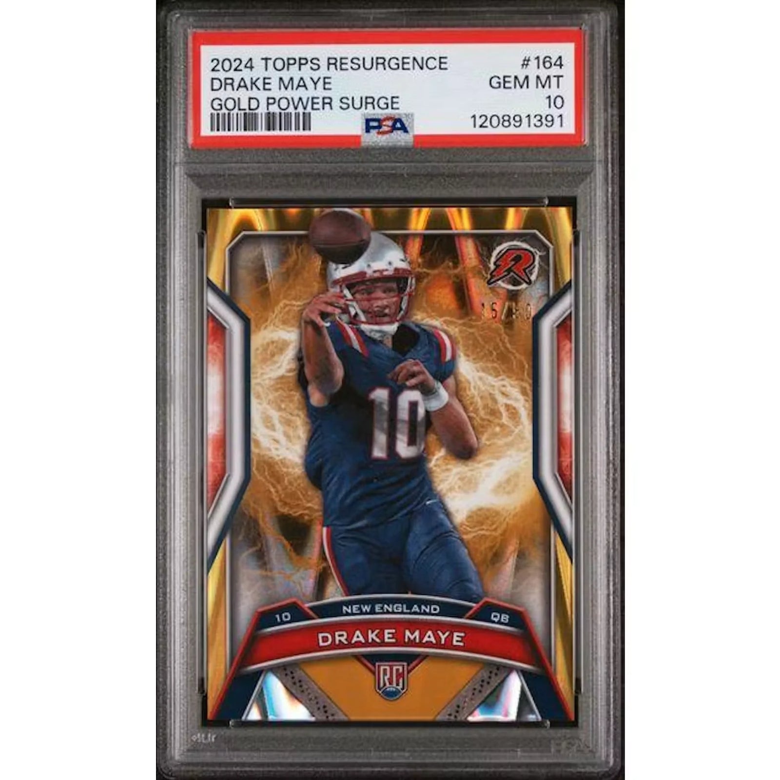 Drake Maye 2024 Topps Resurgence Rookie Gold Power Surge Card | PSA 10