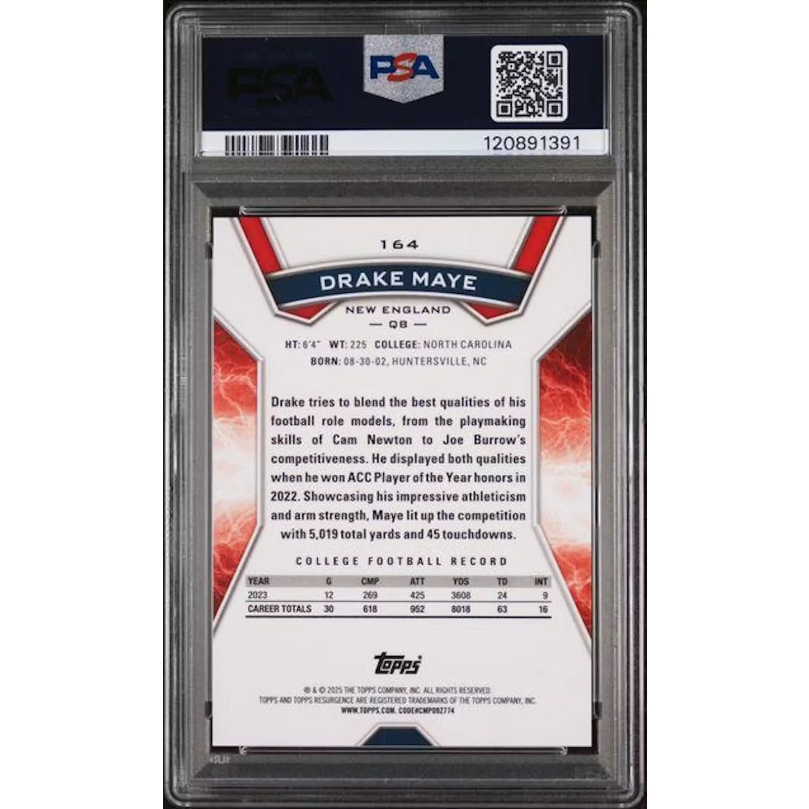 Drake Maye 2024 Topps Resurgence Rookie Gold Power Surge Card | PSA 10