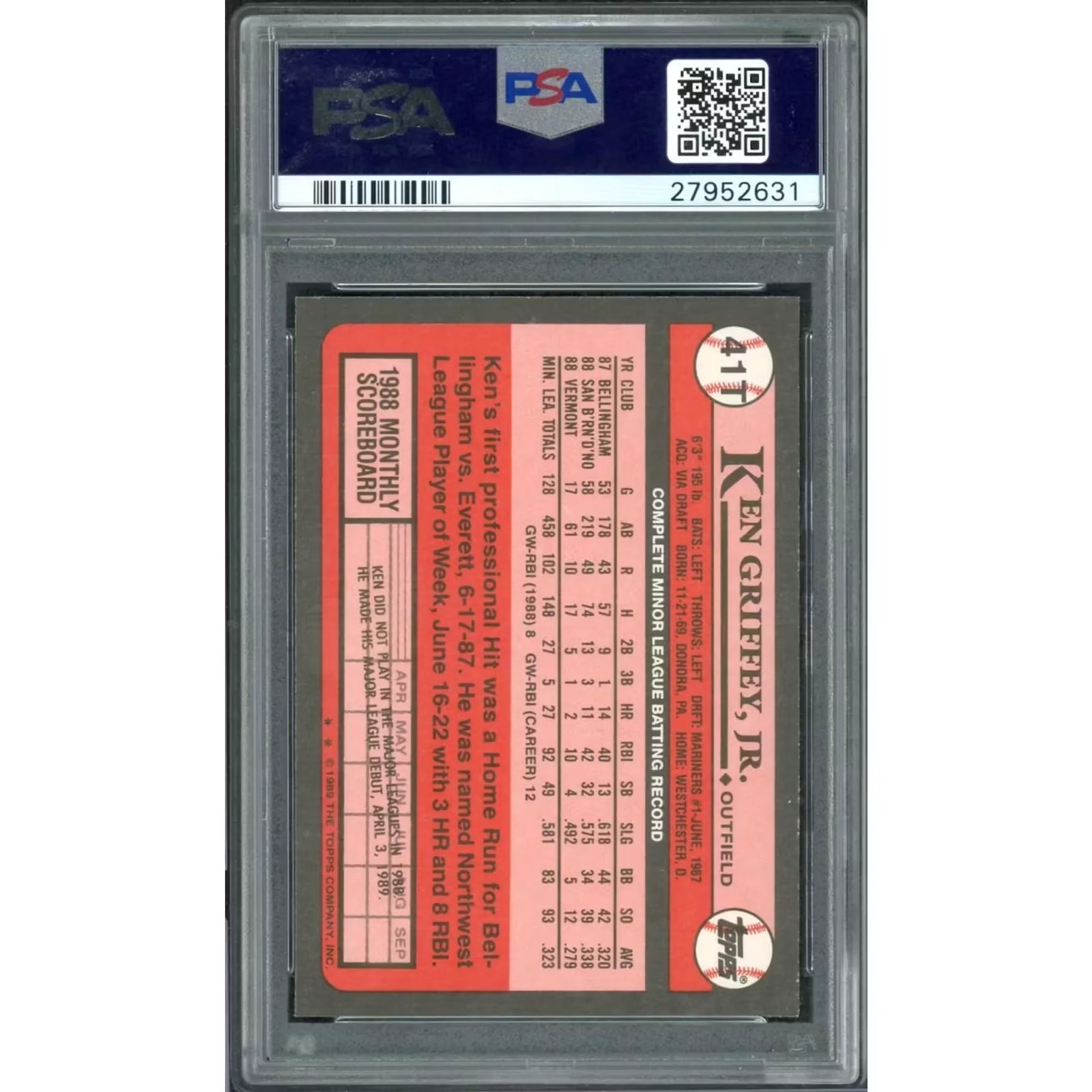 Ken Griffey Jr. 1989 Topps Traded Rookie Card #41T | PSA 10