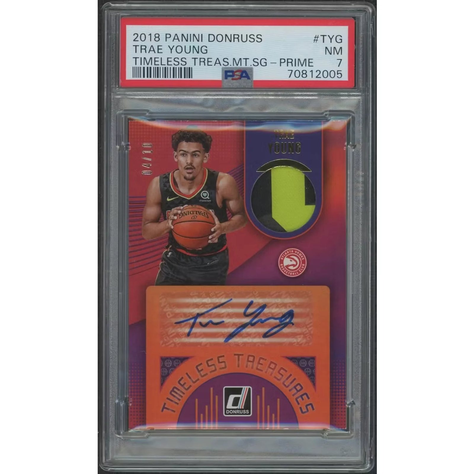 Trae Young 2018-19 Panini Donruss Timeless Treasures Patch Auto | PSA 7 NM