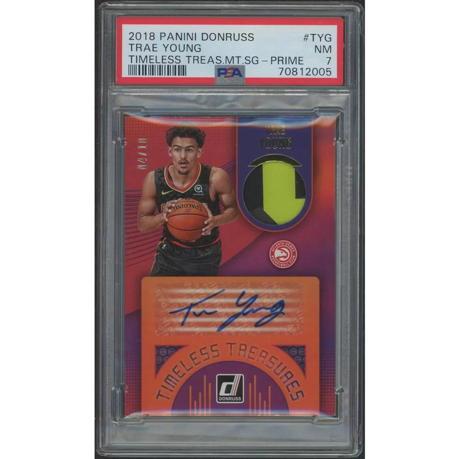 Trae Young 2018-19 Panini Donruss Timeless Treasures Patch Auto | PSA 7 NM