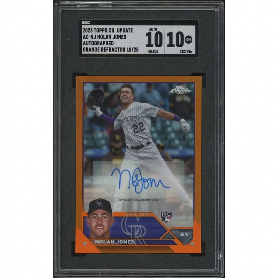 Nolan Jones Signed 2023 Topps Chrome Update Orange Refractor Rookie #18 Card | SGC 10 Gem